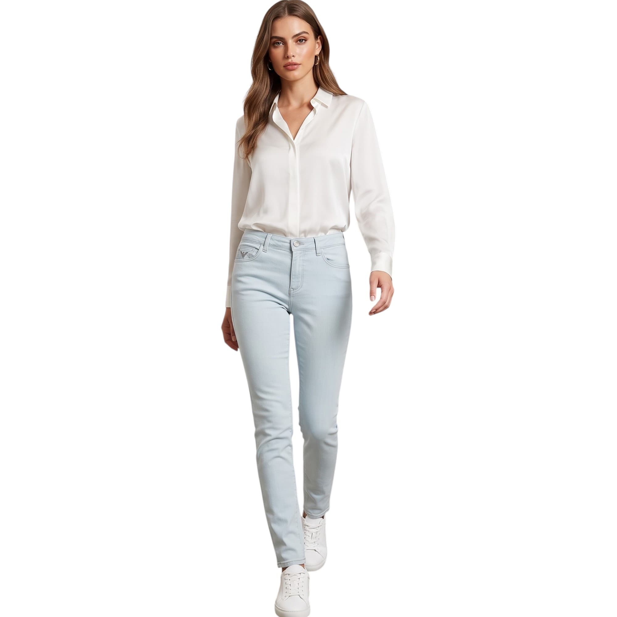 Armani chambray super skinny jeans front view