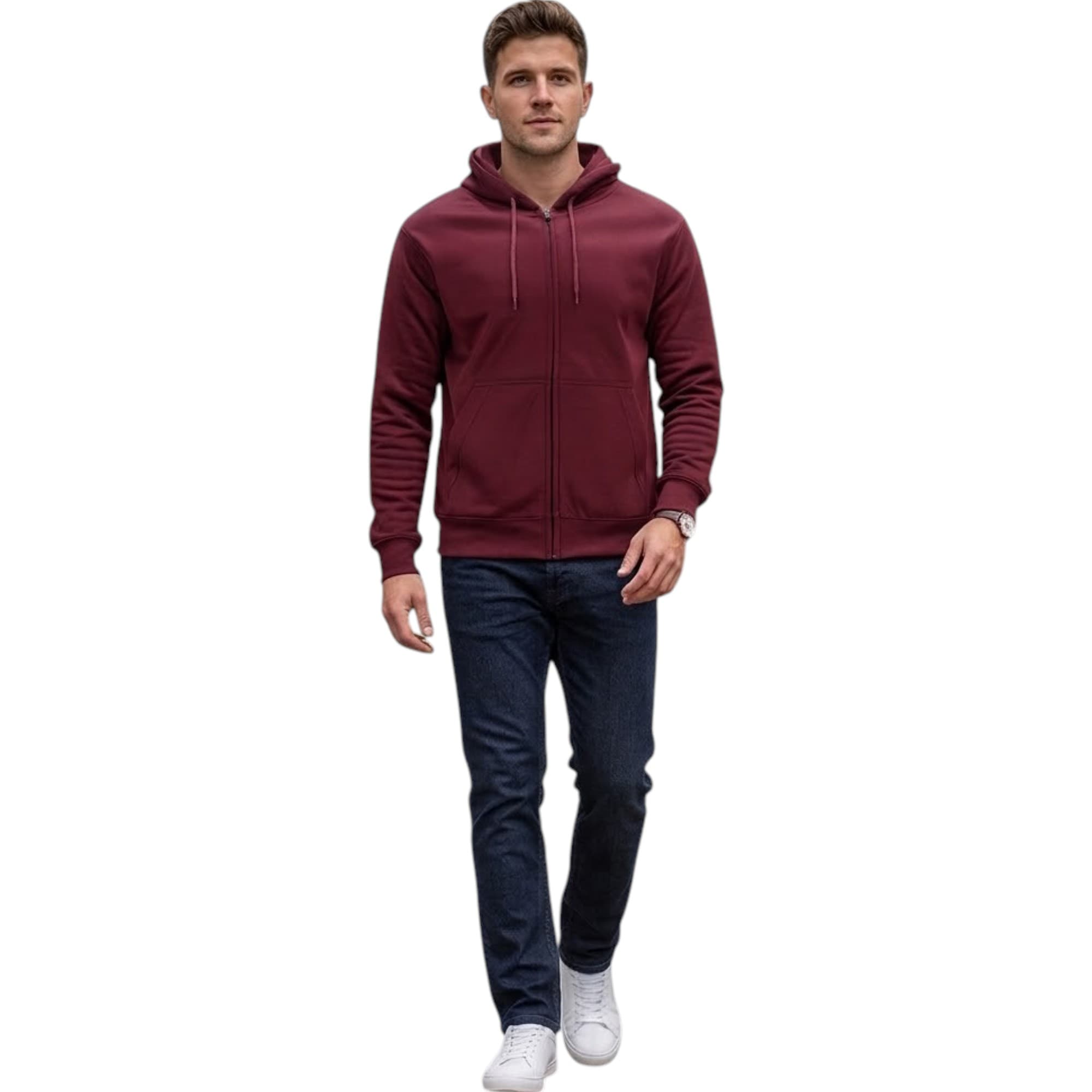 BAKARUDA maroon mens full zip hoody front view