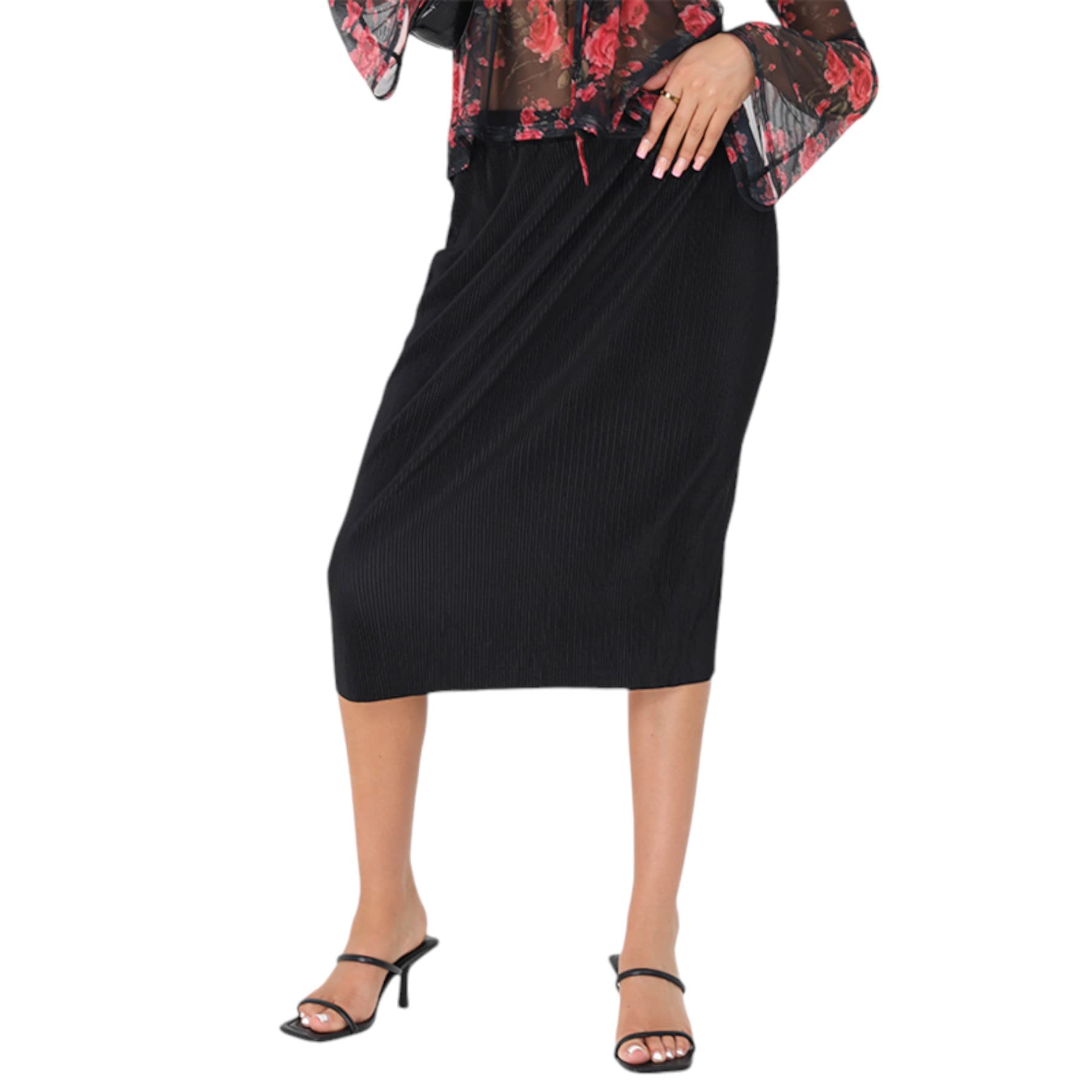 Brave Soul ELLE black women's midi skirt front view