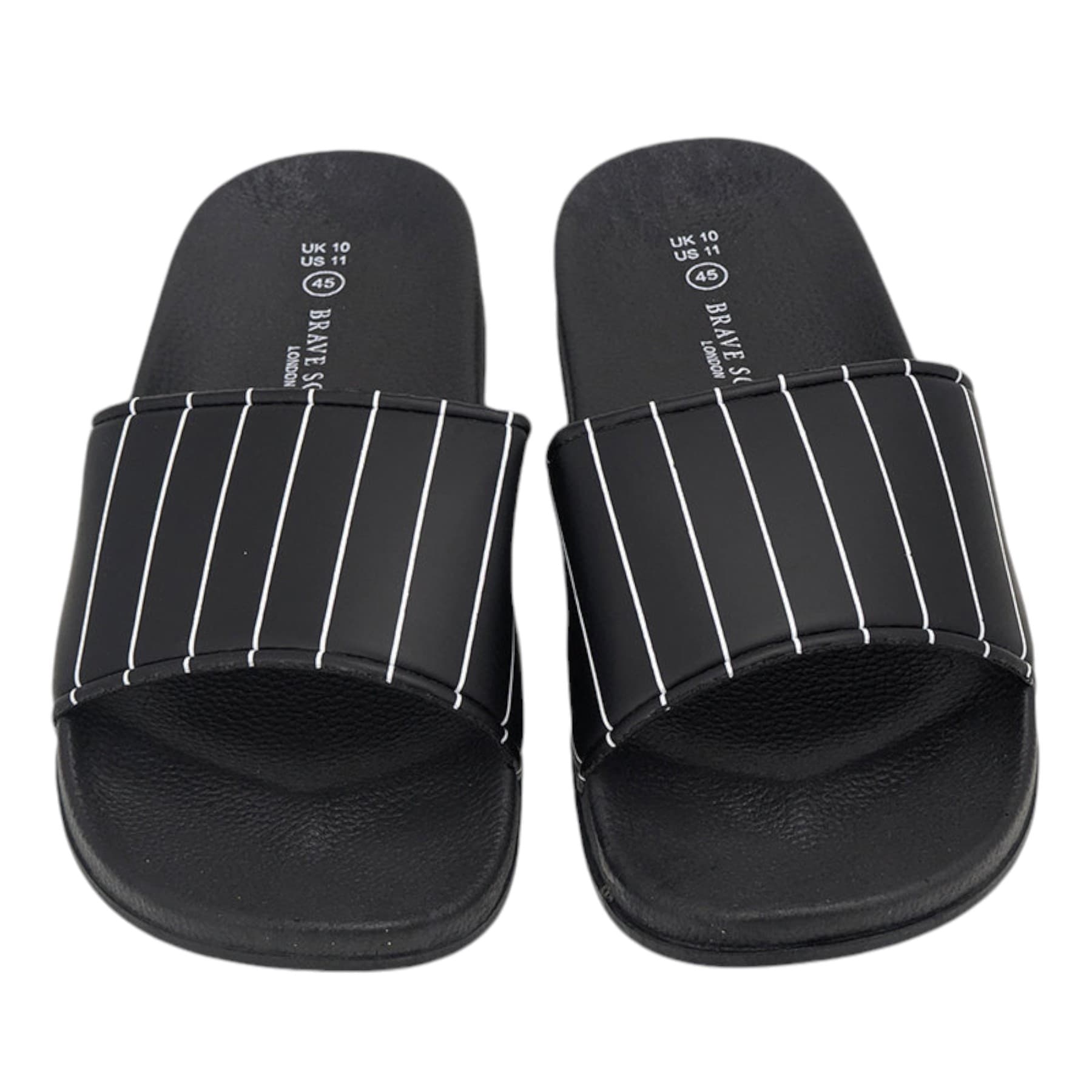 Brave Soul men's black flip flops front view with cushioned footbed