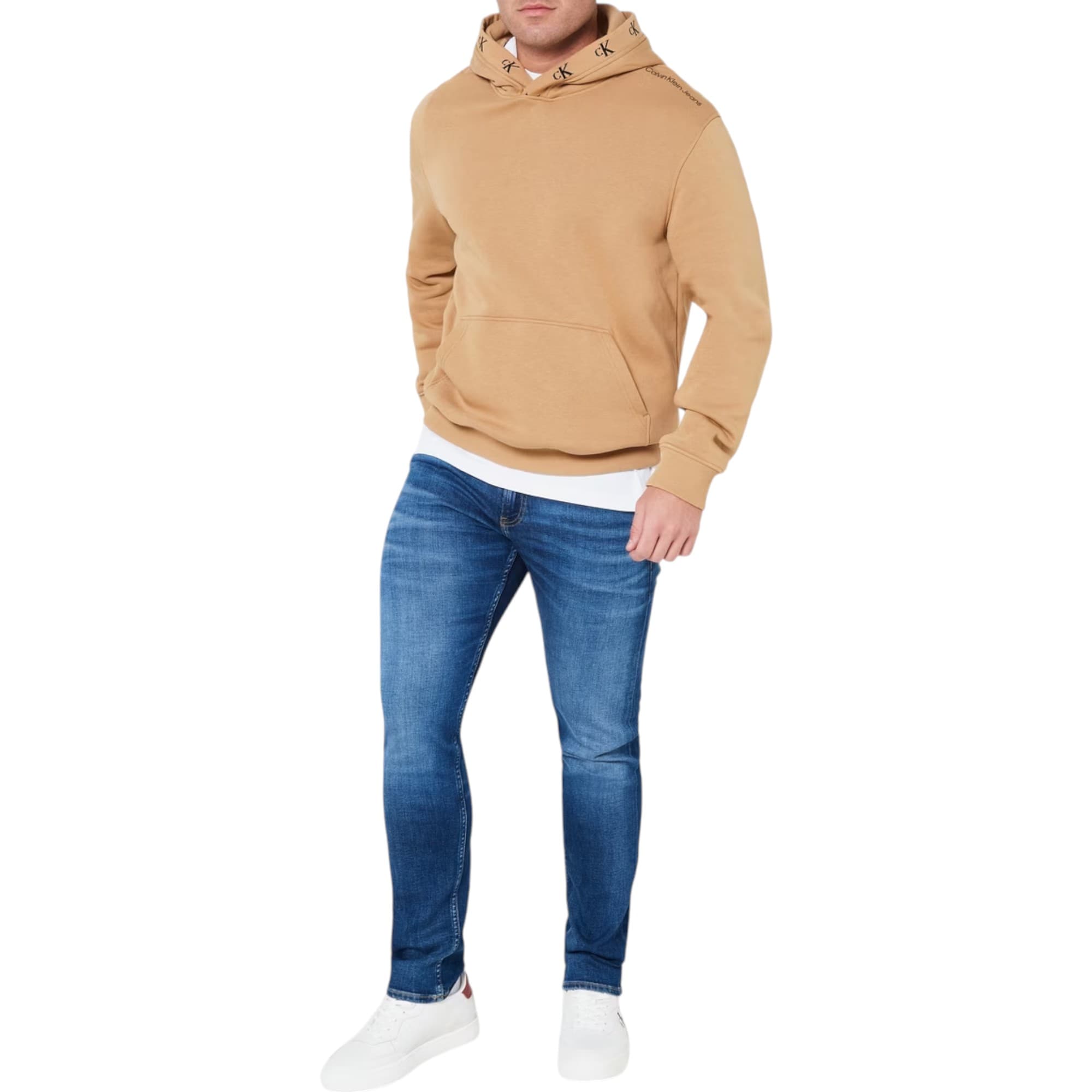 Calvin Klein CKJ 026 men's slim-fit denim jeans in faded mid-blue, front view