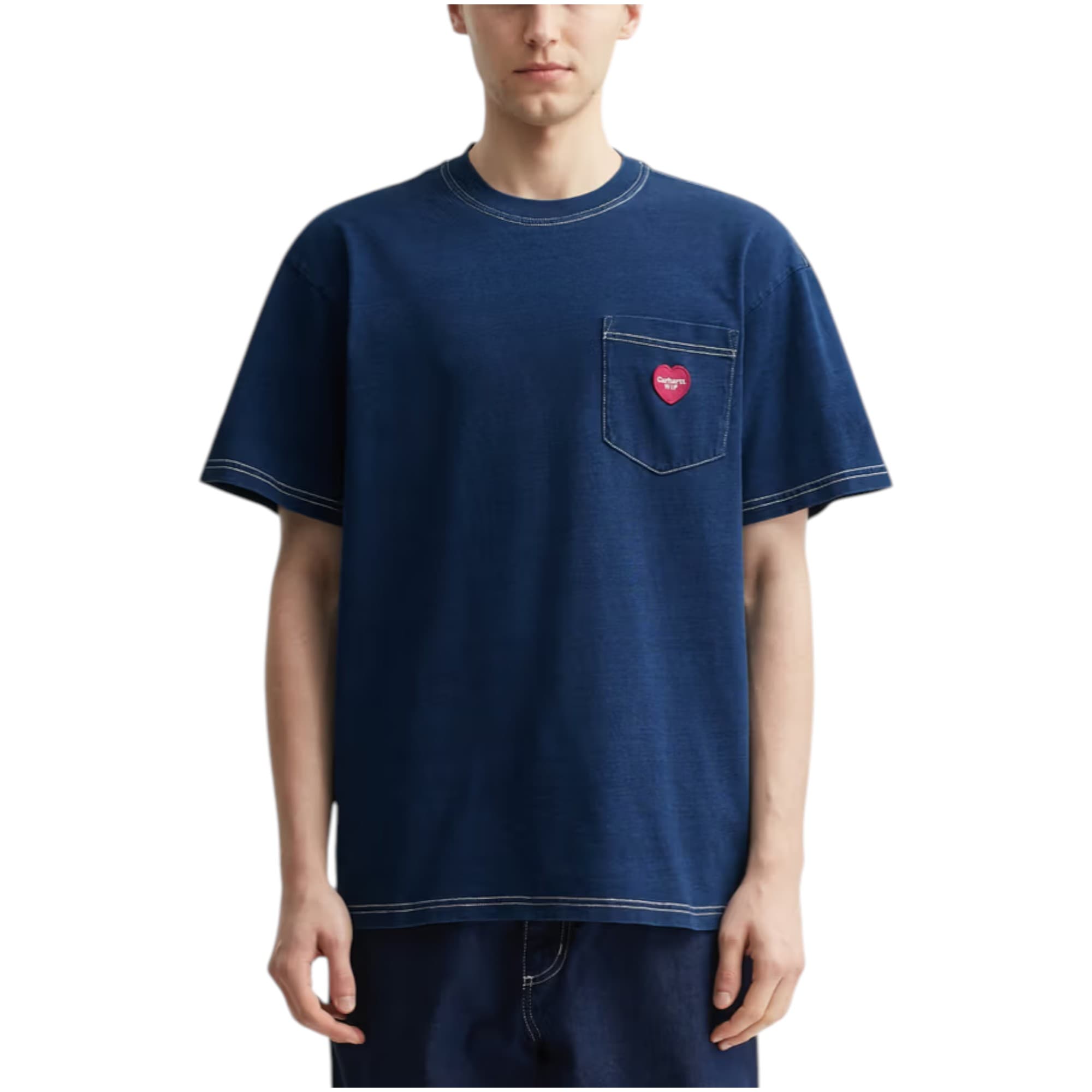 Carhartt Ingo Pocket dark blue men's t-shirt front view with chest pocket