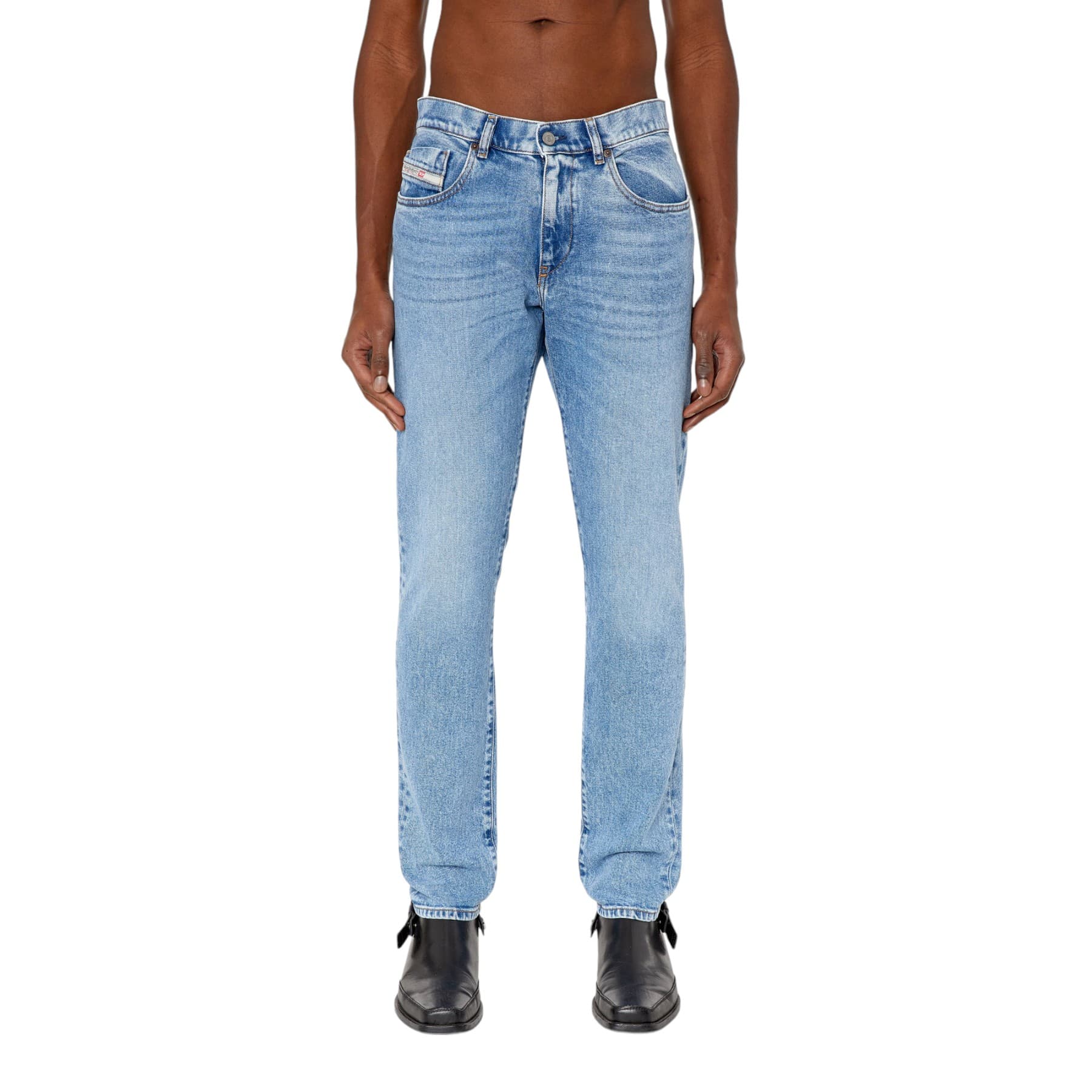 Diesel 2019 D-STRUKT mens slim-fit jeans in light blue, front view