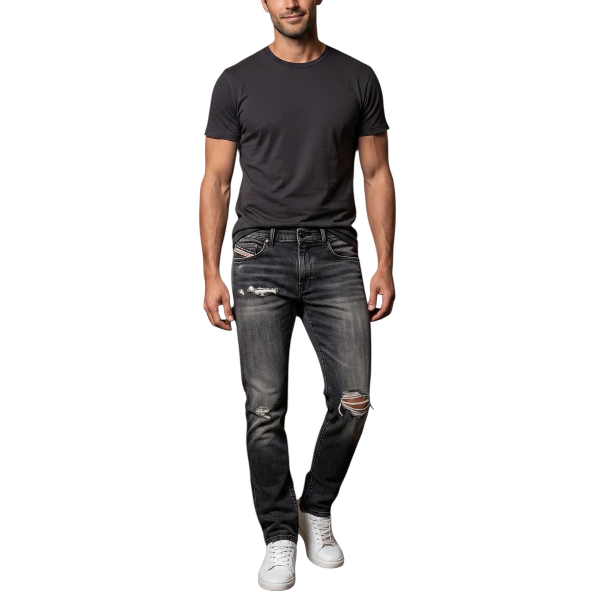 Diesel D-STRUKT 09F07 men's slim-fit denim jeans in grey, front view