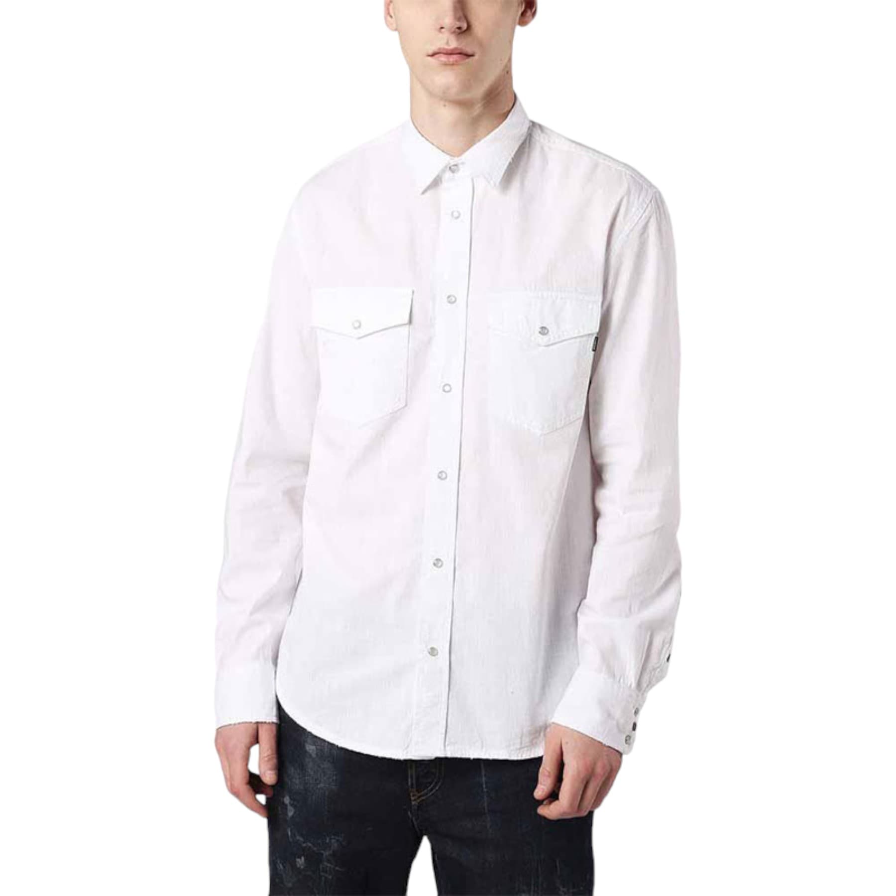Diesel D Rooke white cotton long sleeve shirt front view