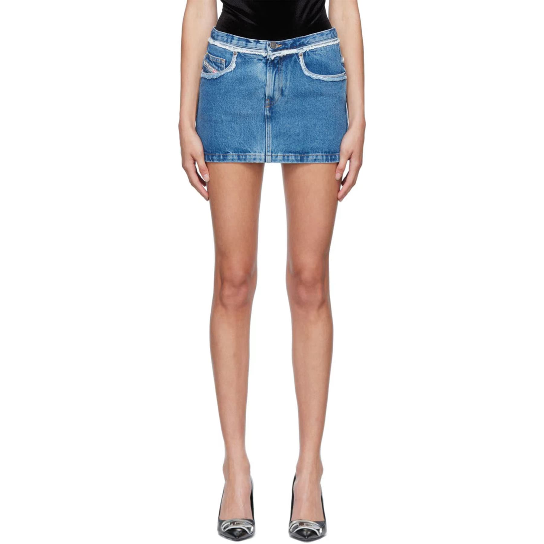 Diesel DE-RON dark blue organic cotton bodycon mini skirt, front view