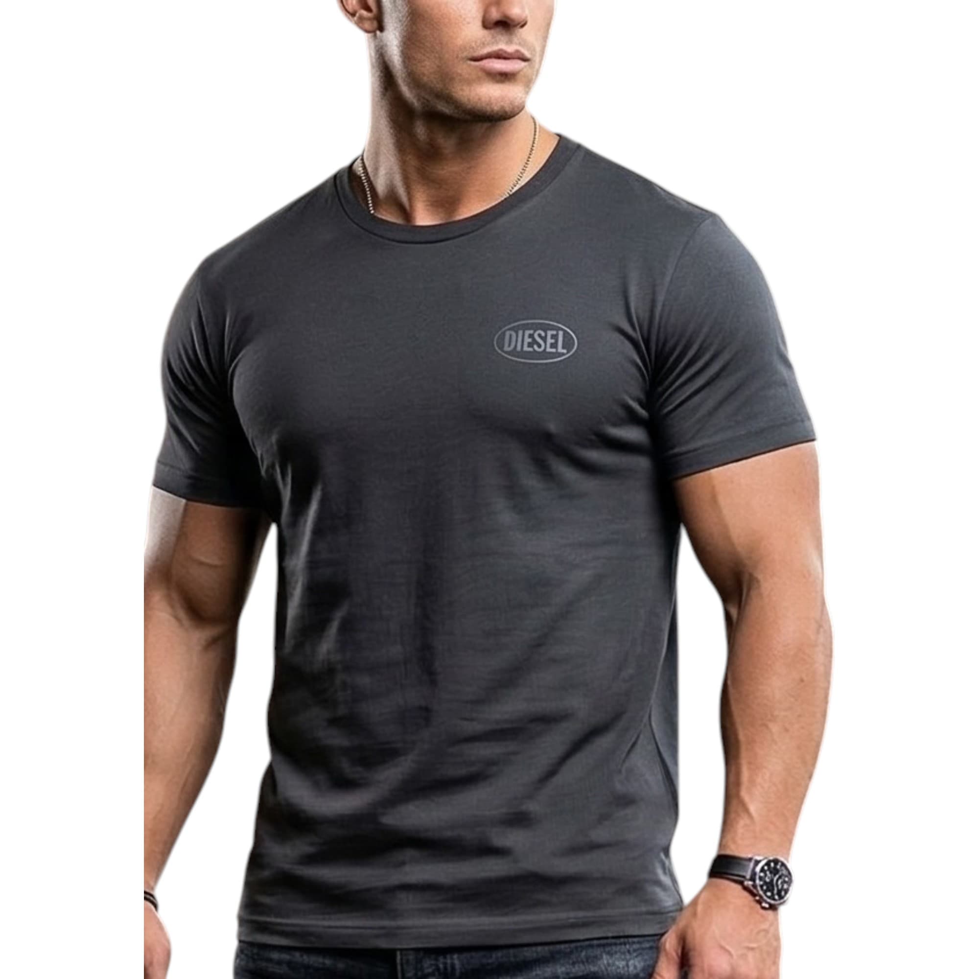 Diesel T-Adjust V9 men's black cotton t-shirt front view with oval logo