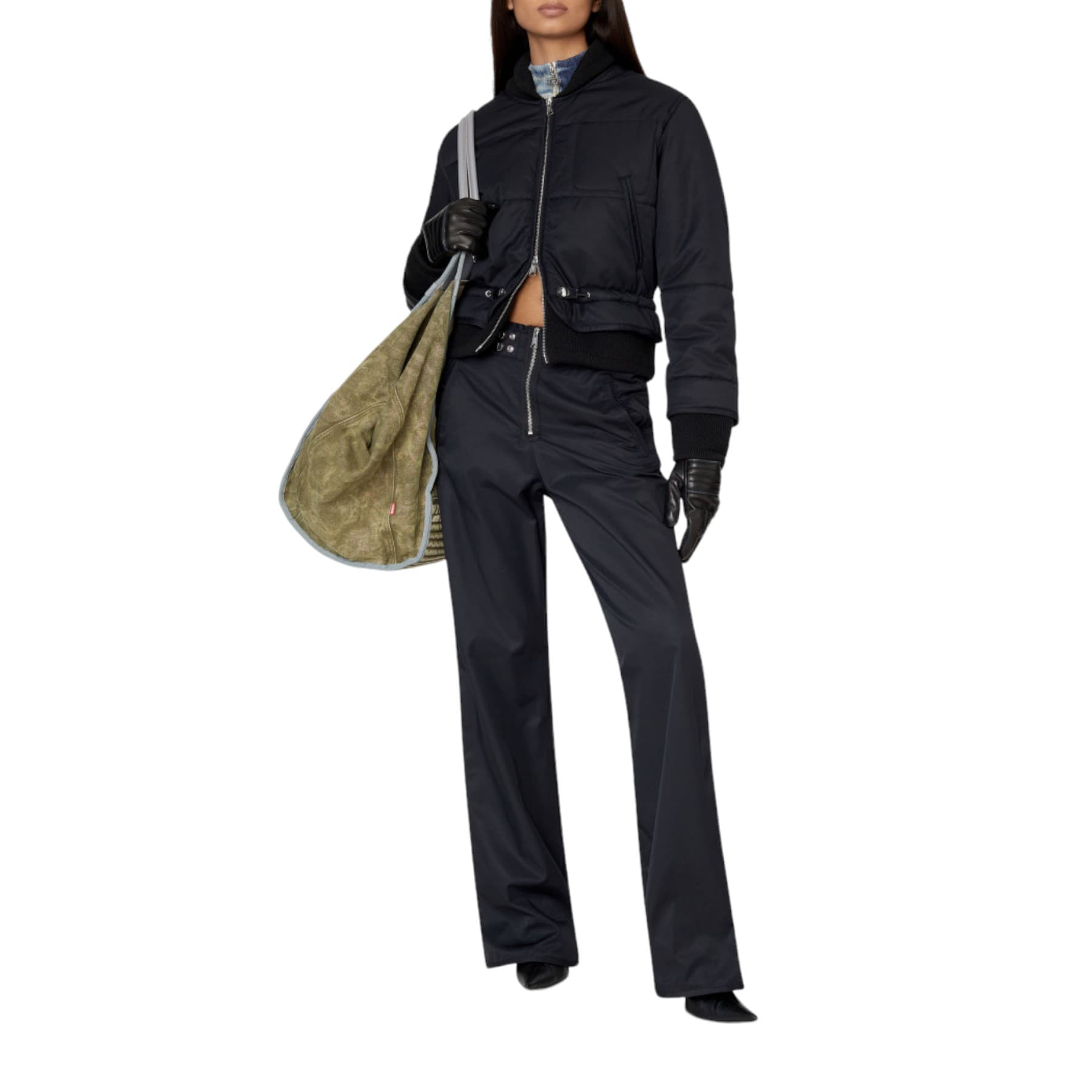 Diesel P Smilace women's black regular fit bootcut trousers, front view