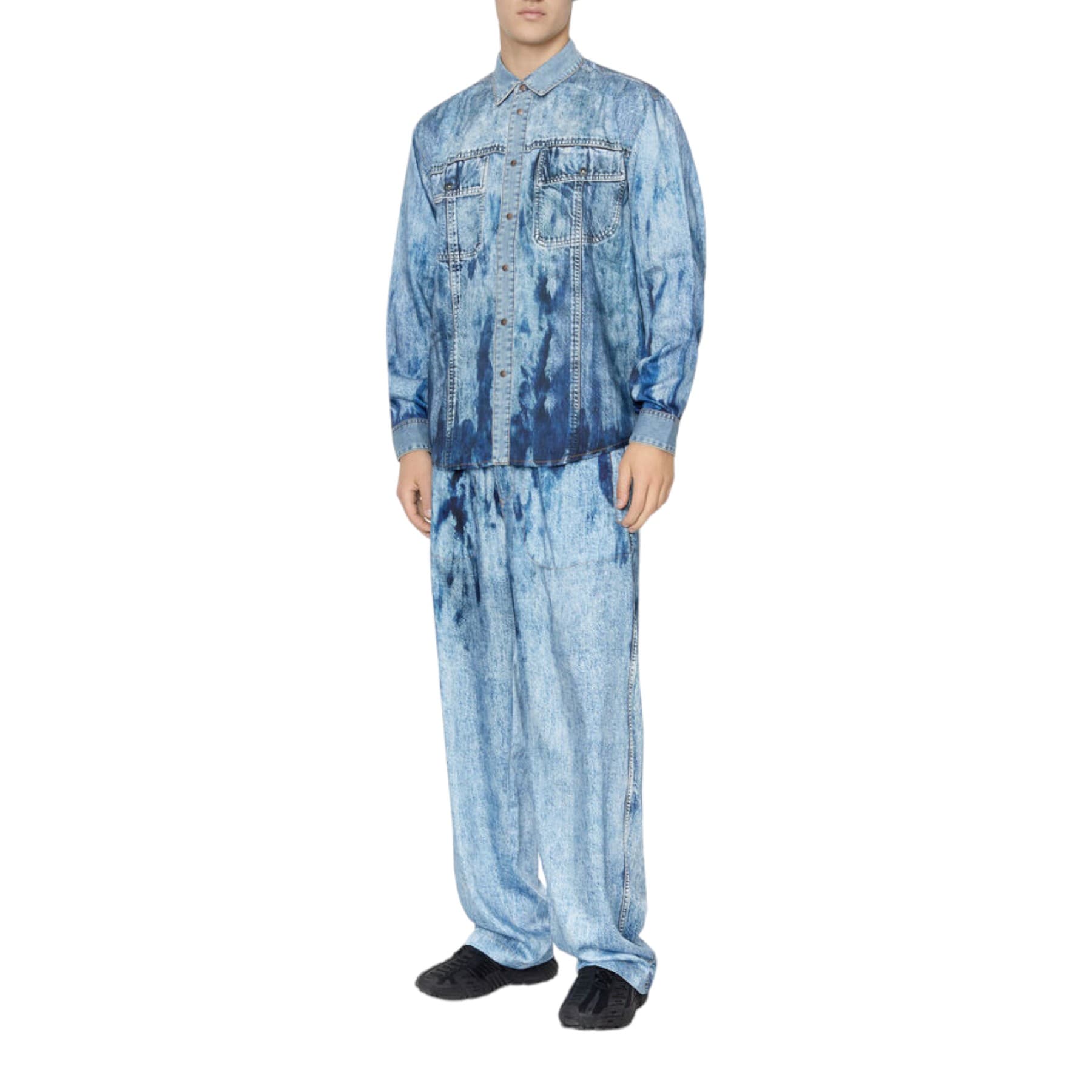 Diesel P-Tool-Den dark blue polyester regular-fit trousers, front view