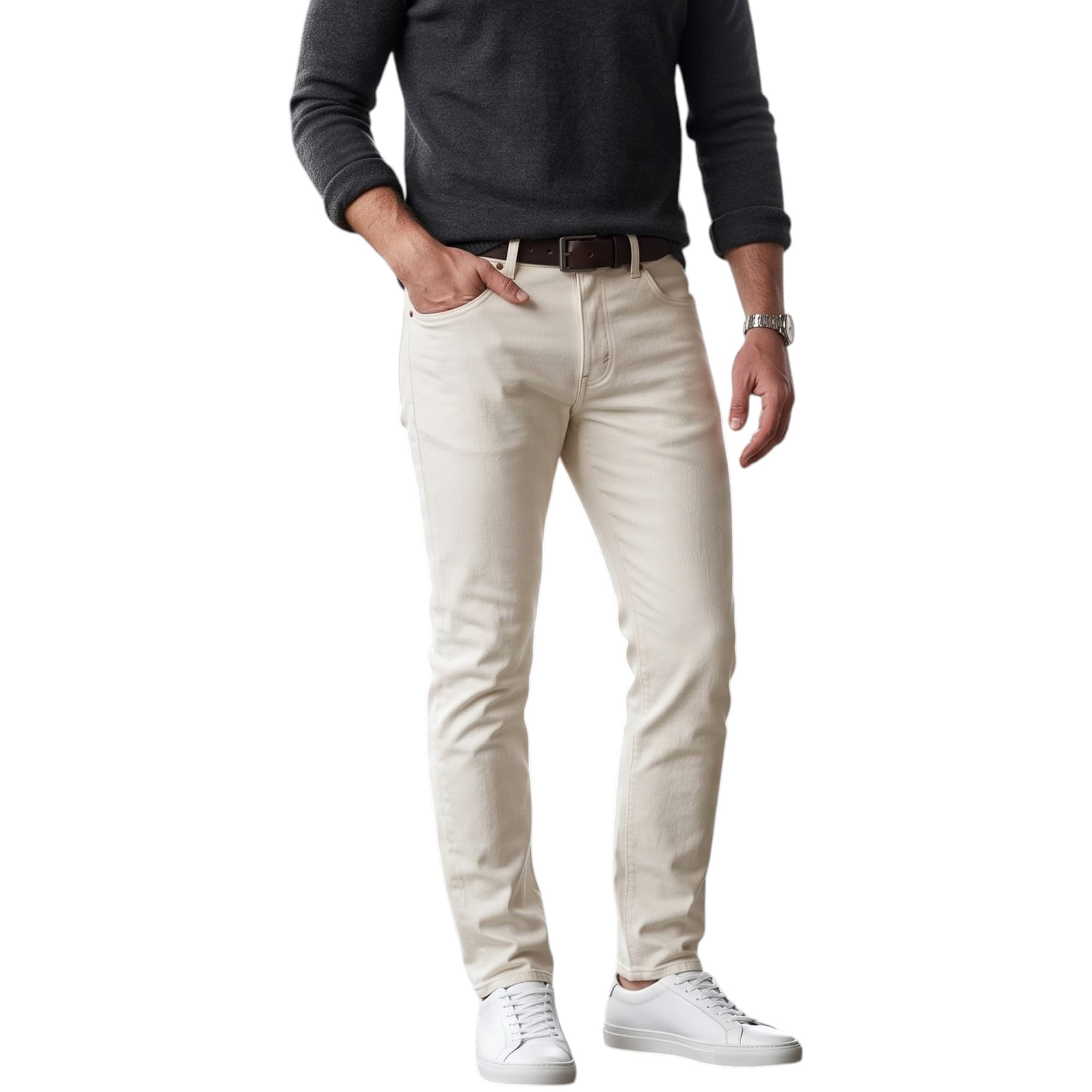 Diesel PYRONS 55909 white slim-fit denim jeans front view