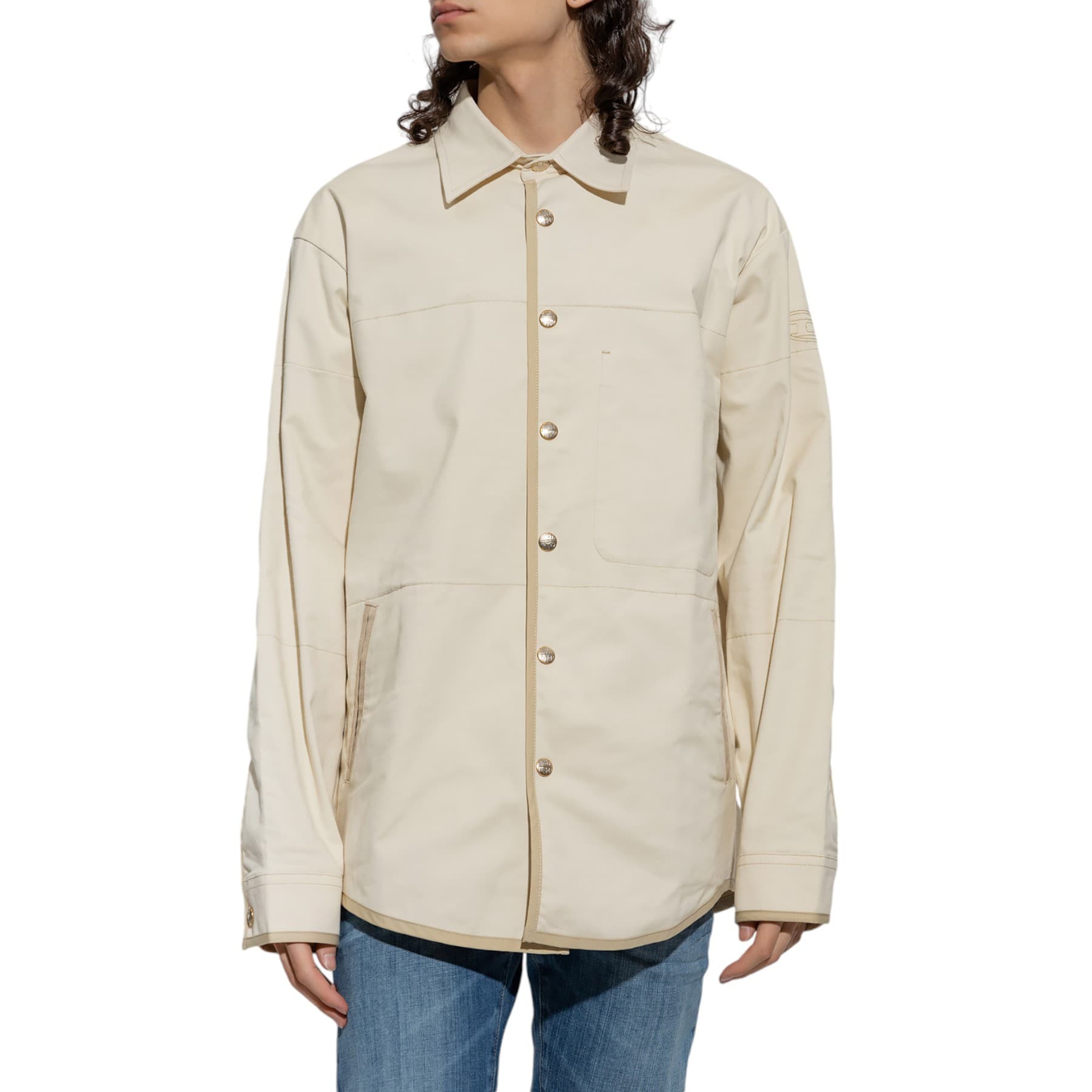 Diesel S-DOVES cream overshirt front view, oversized fit