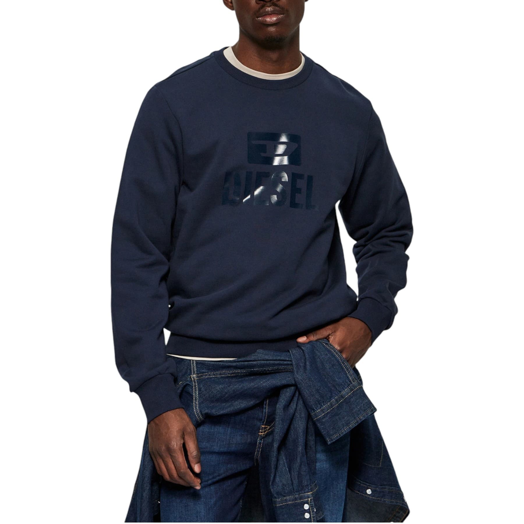 Diesel S-GIR navy cotton men's sweatshirt front view with logo print