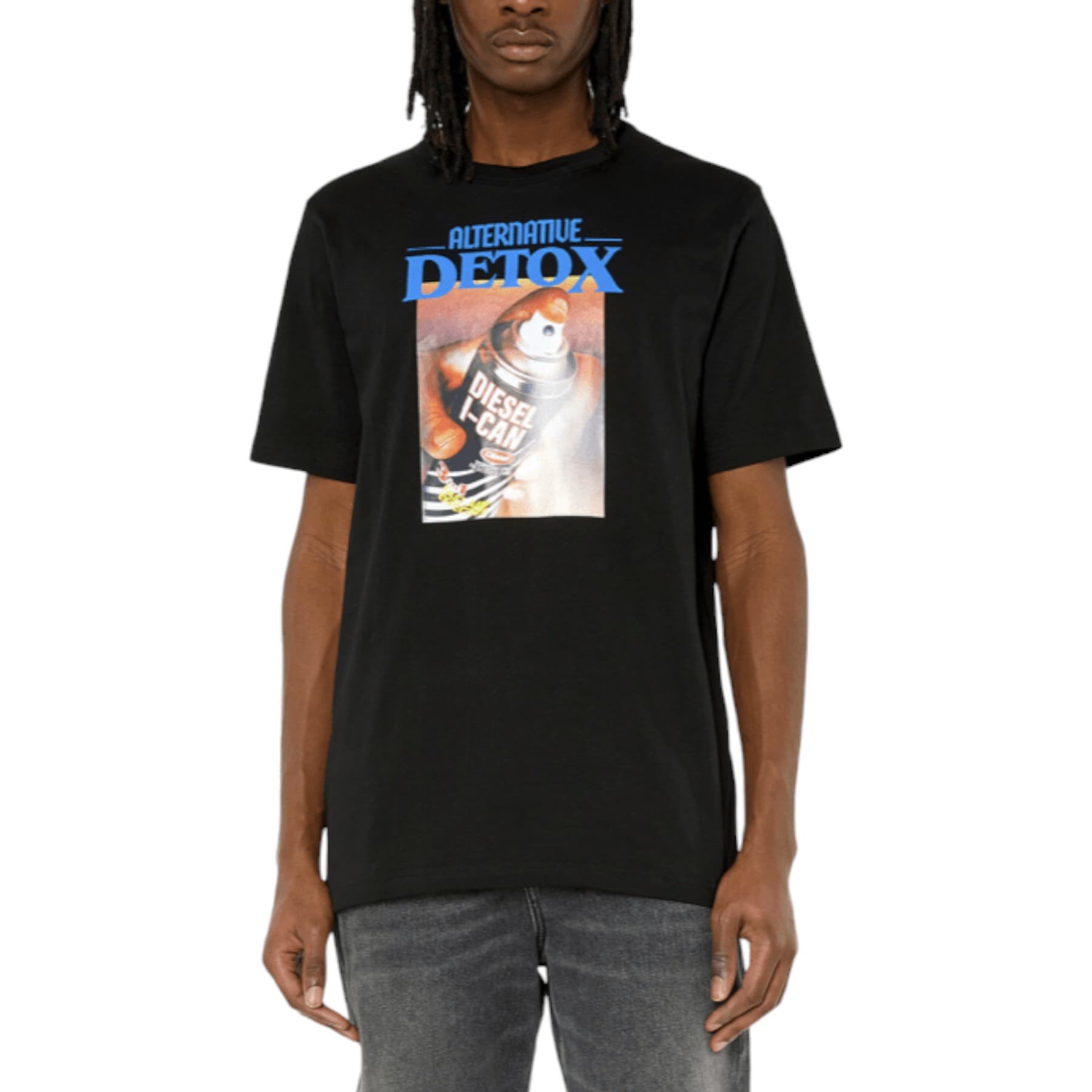 DIESEL T-JUST-G4 men's black cotton t-shirt with front graphic design, crew neck