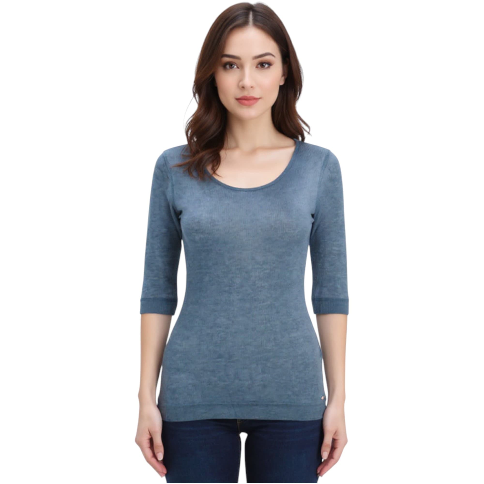 Diesel T-Salut grey viscose women's top with metal logo front view