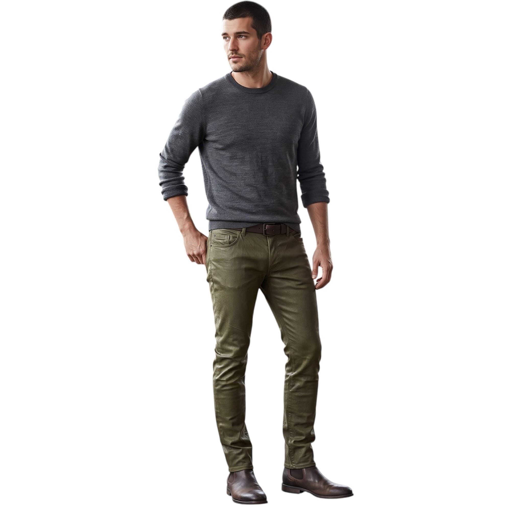 Diesel TYPE 241 mens jeans in olive, front view, regular fit tapered leg