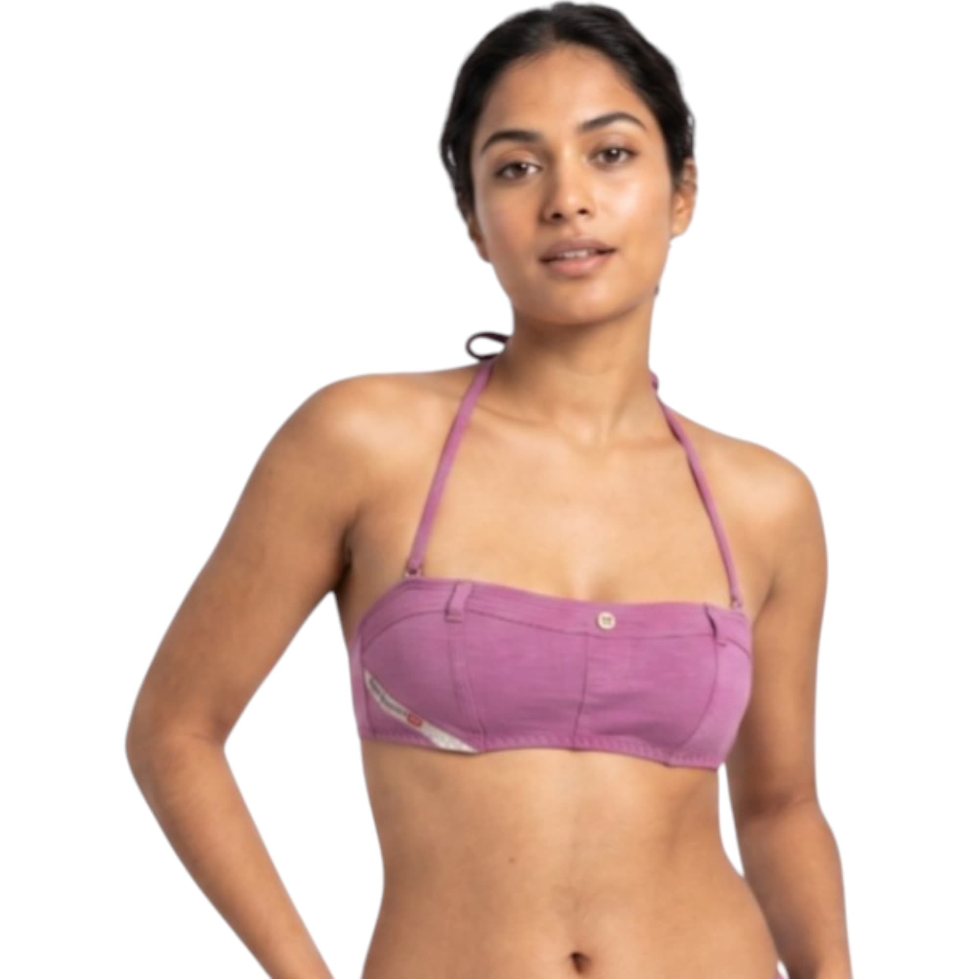 Diesel pink Doly bikini front view with tie-up neckline