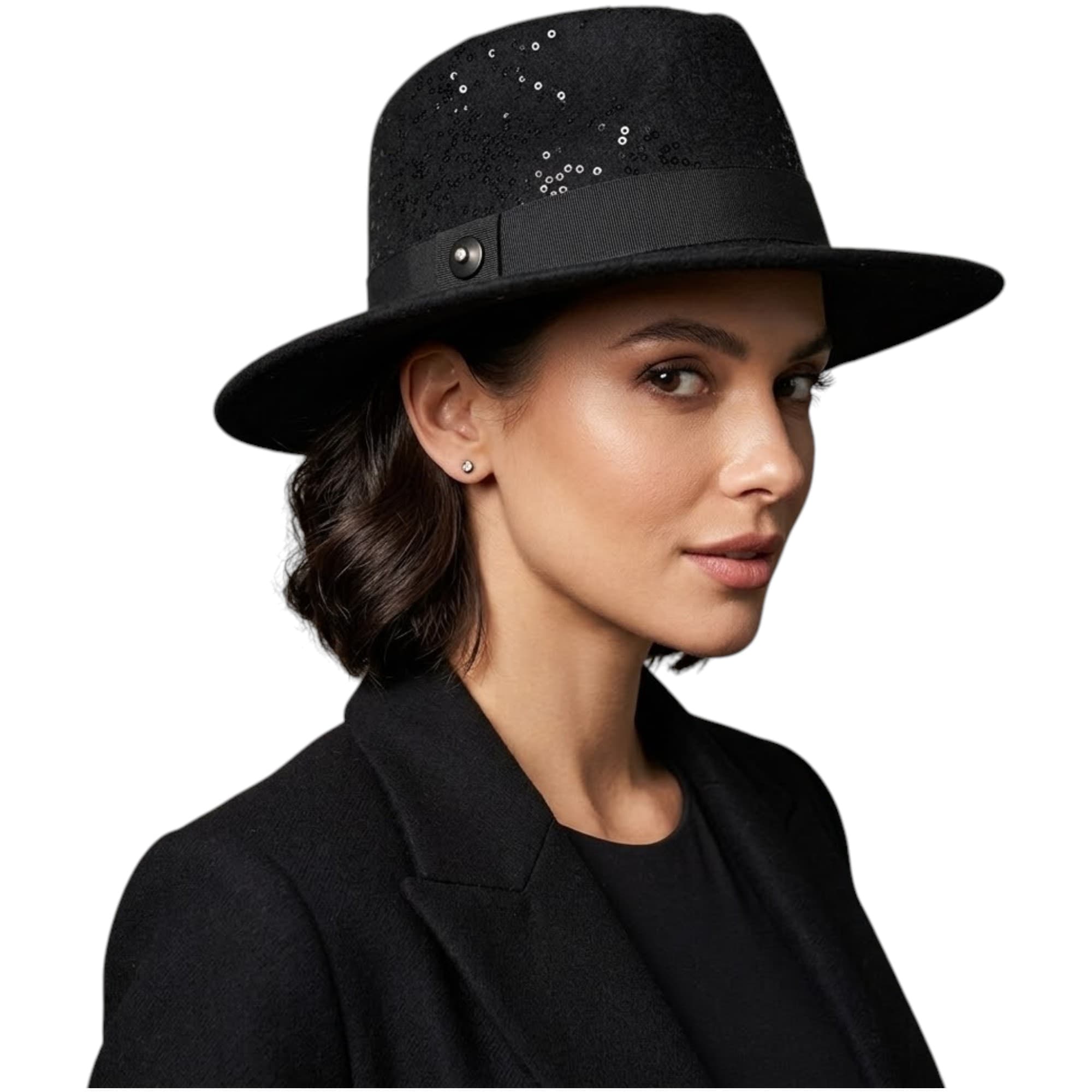 Diesel Corinda Sombrero black wool trilby hat front view
