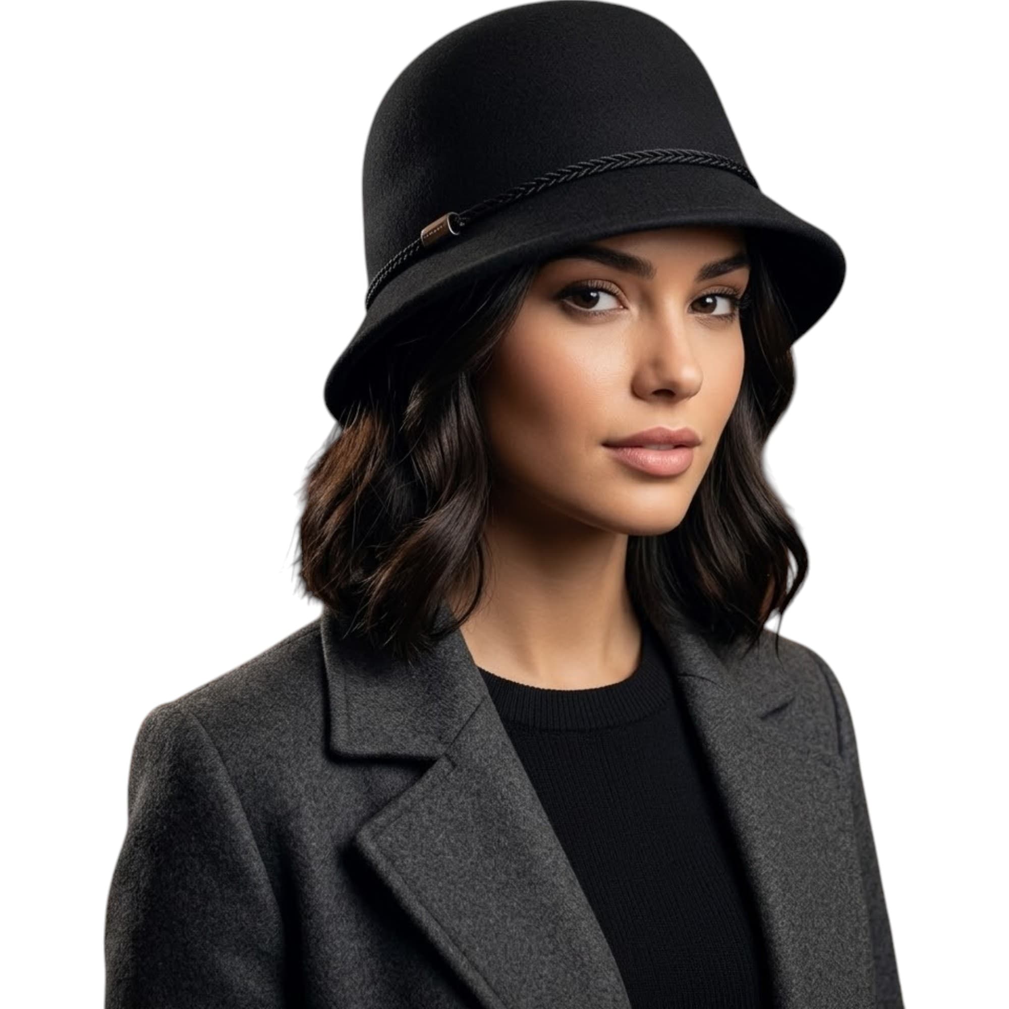 Diesel CARTIN CAPPELLO black wool cloche hat front view