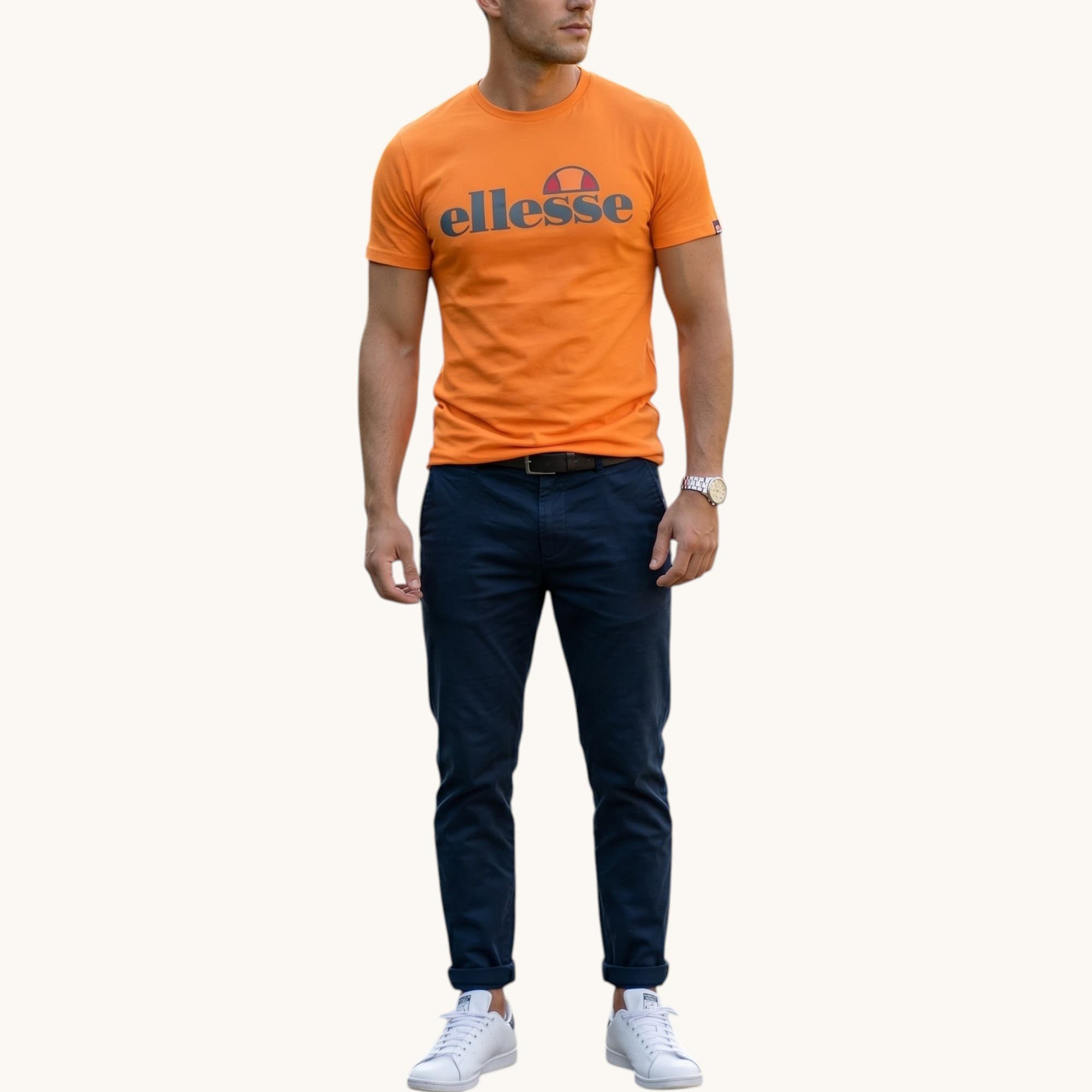 Ellesse GINITI 2 men's orange t-shirt front view with Shine logo