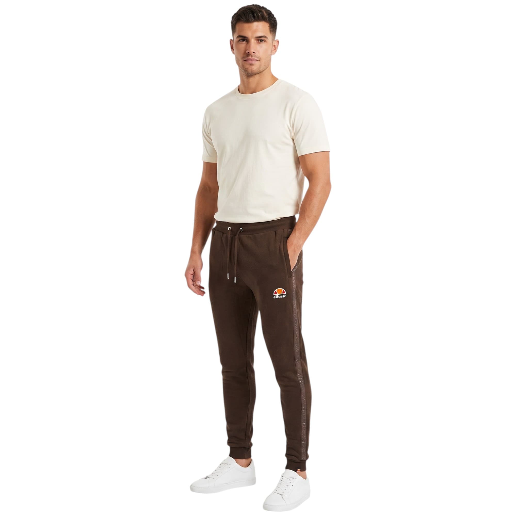 Ellesse mens joggers in dark olive, front view