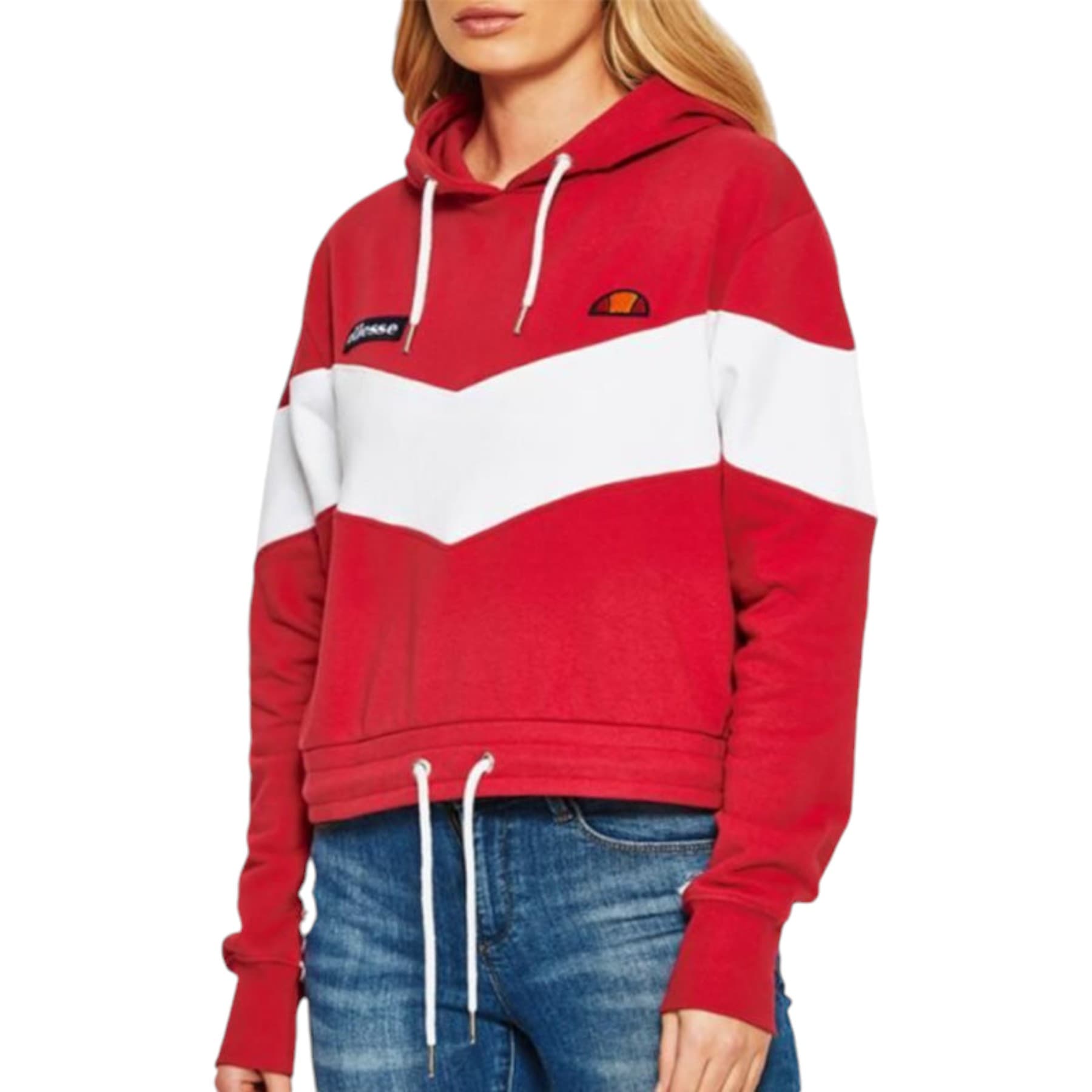 Ellesse PINTON OH womens hoody front view in cerise and optic white