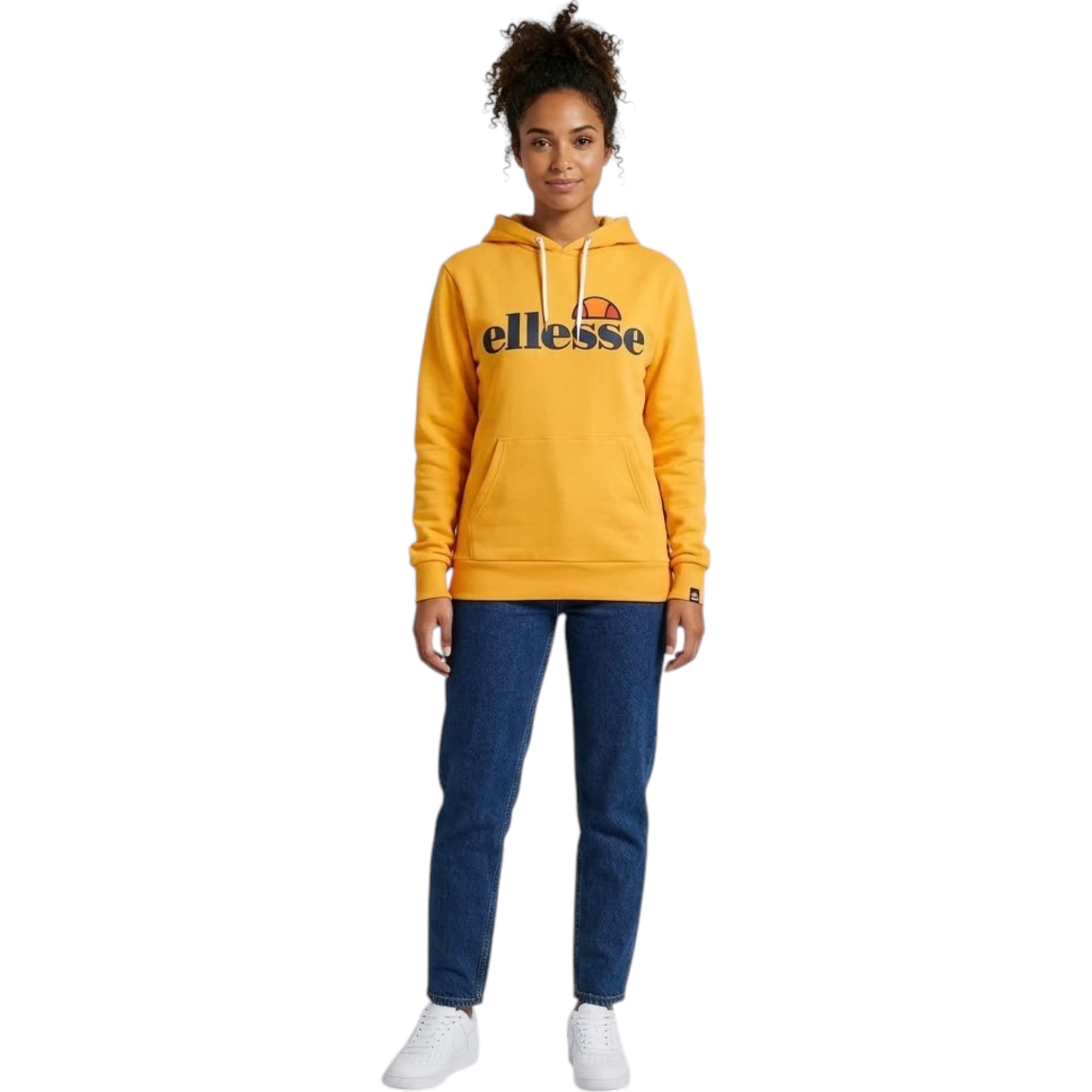 Ellesse Torices OH womens dark yellow hoody front view with oversized logo