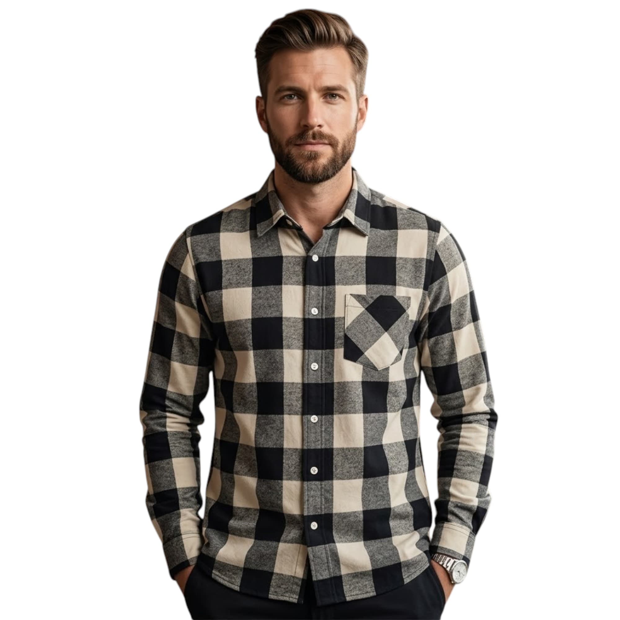 EUROCLIPS Mens CHESS Check Long Sleeve Shirts