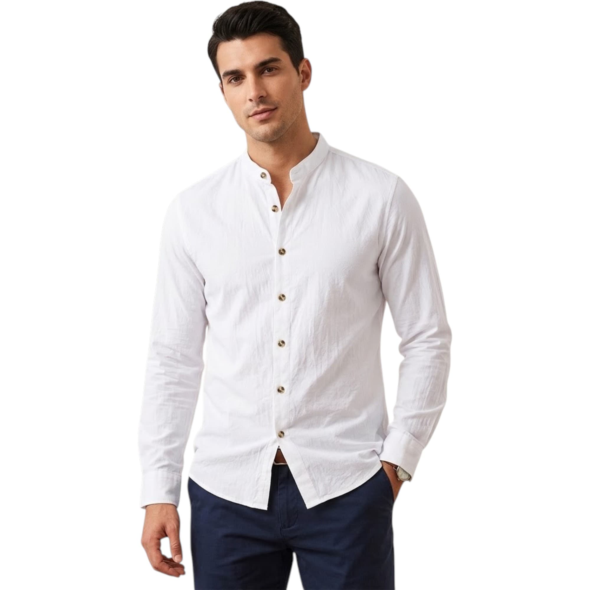 FAIRDIM men's white long sleeve plain shirt, front view, slim fit