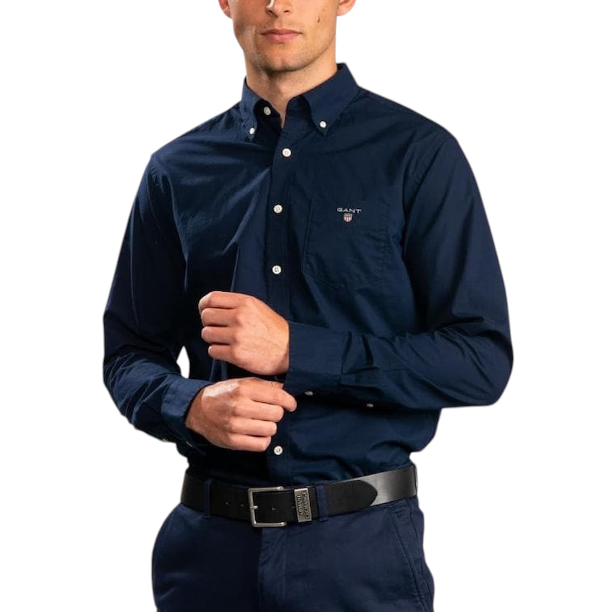 GANT navy cotton Oxford shirt front view with button-down collar