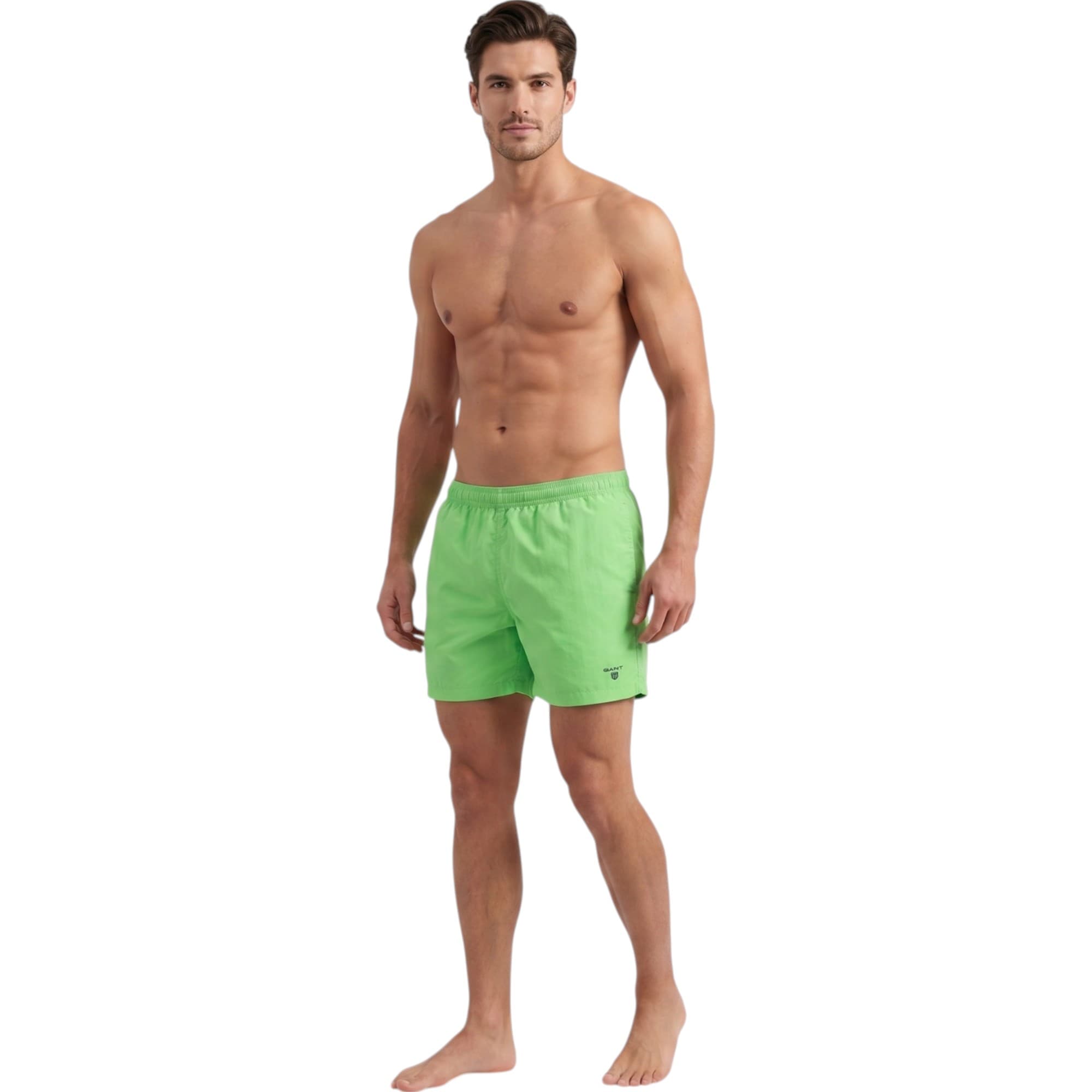 Gant Vintage mens swim shorts in Pomona Green with embroidered logo, front view