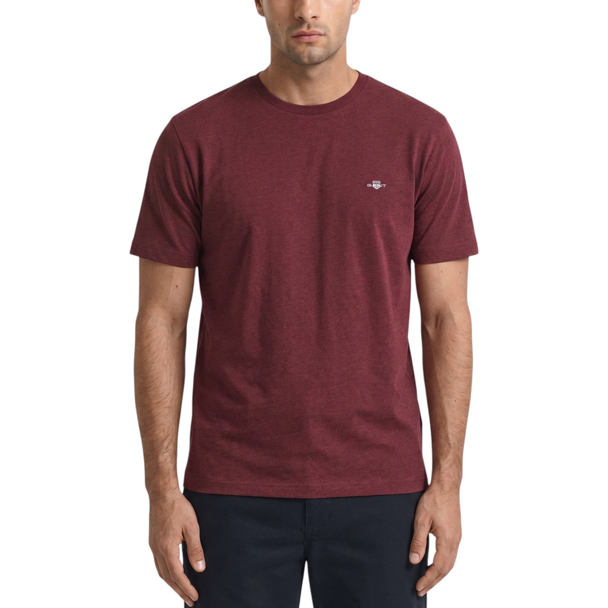 Gant Shield SS men's t-shirt front view in port red with chest logo