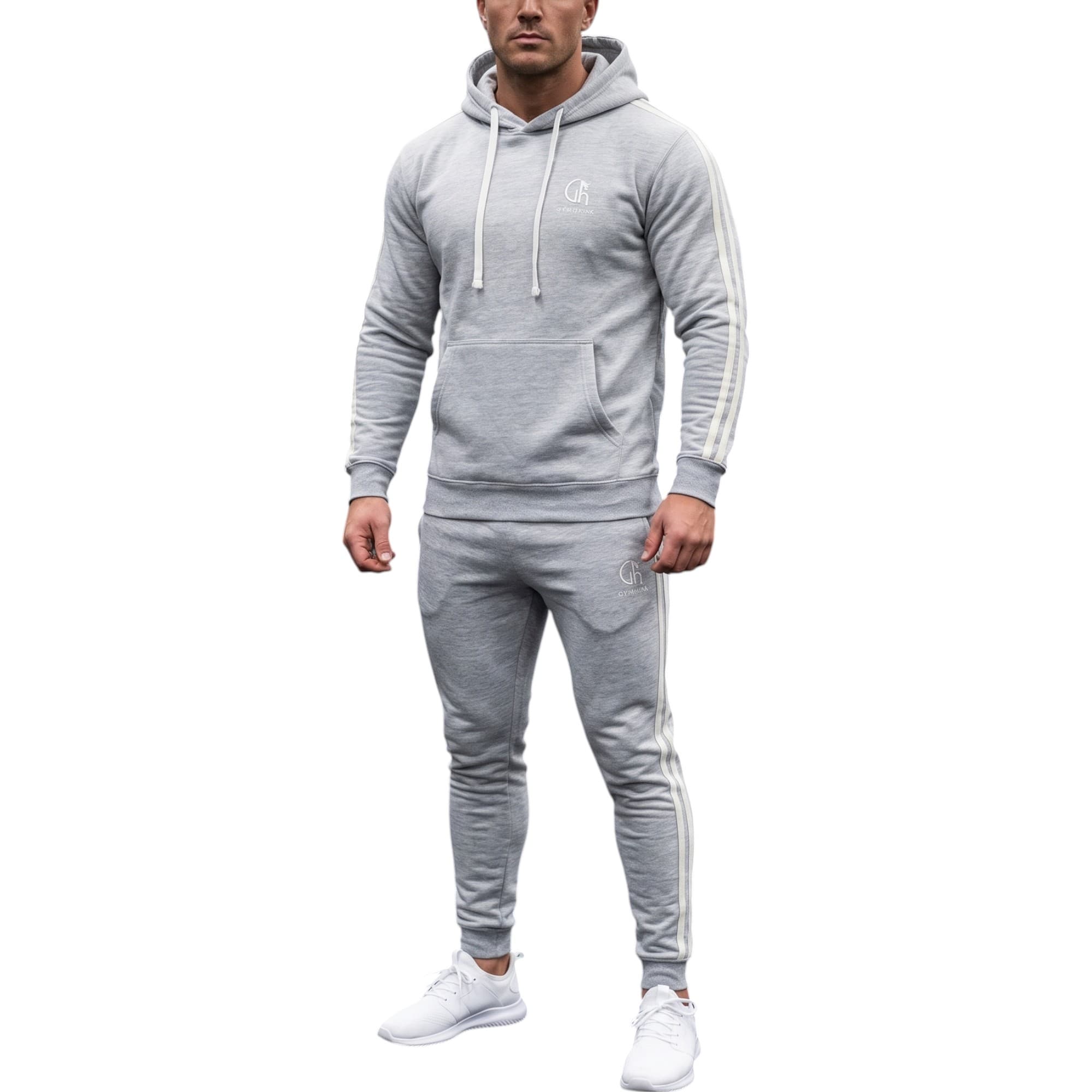 Gym Hunk grey men's hooded tracksuit front view