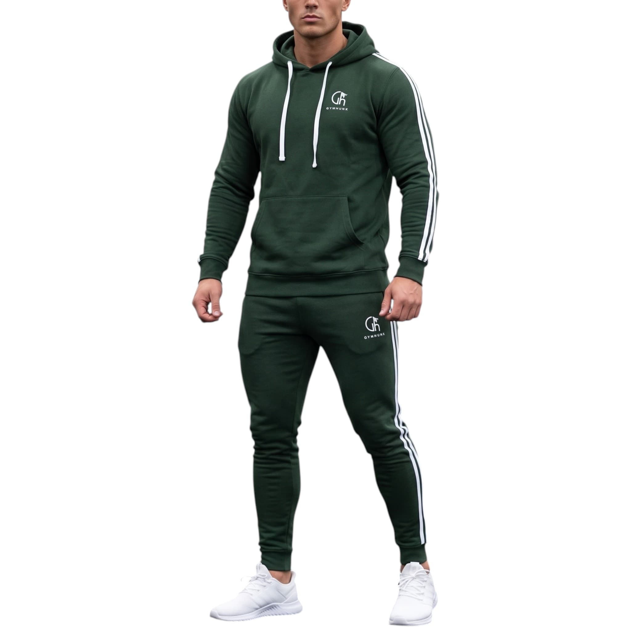 Gym Hunk men's olive tracksuit hooded sweatshirt front view