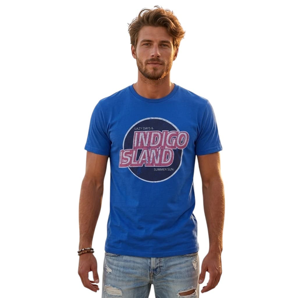 House Brand blue men's crew neck t-shirt front view