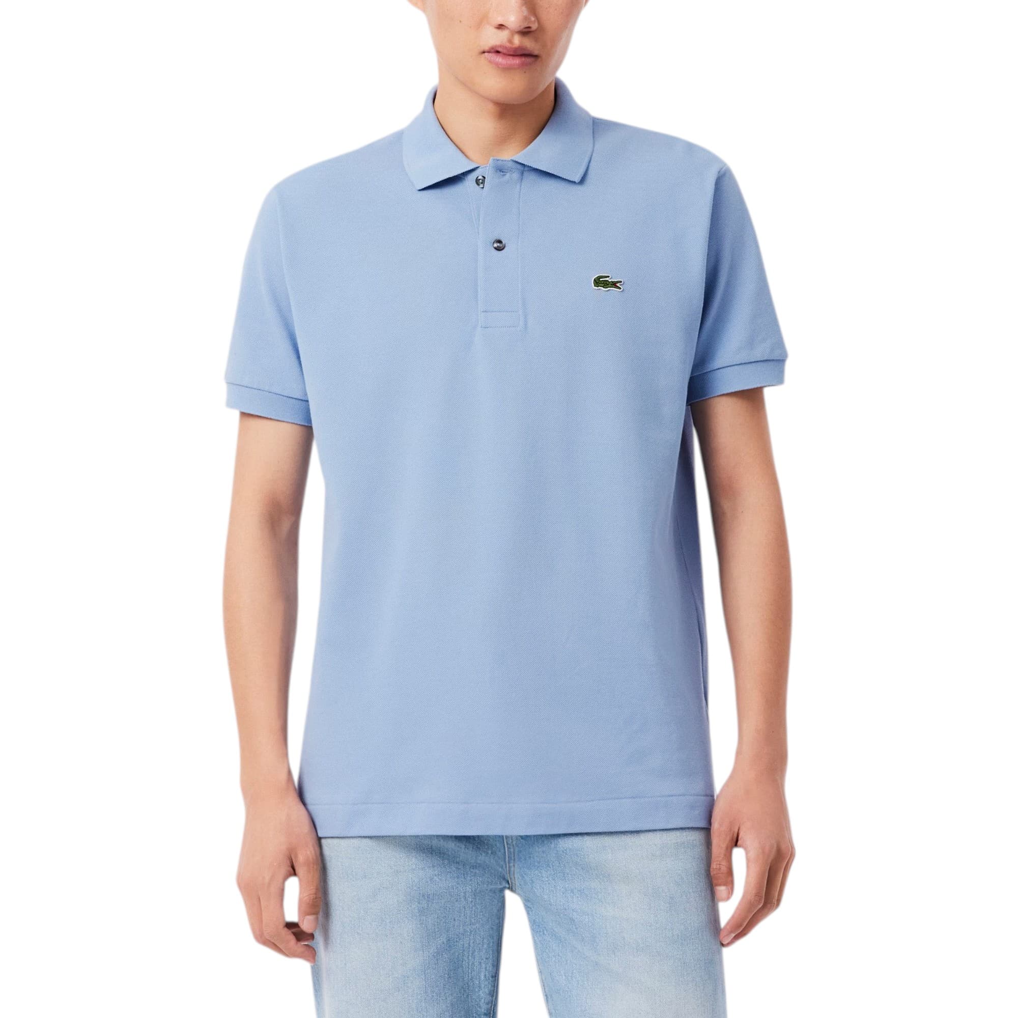 Lacoste L1212 men's polo shirt in sky blue with signature croc appliqué