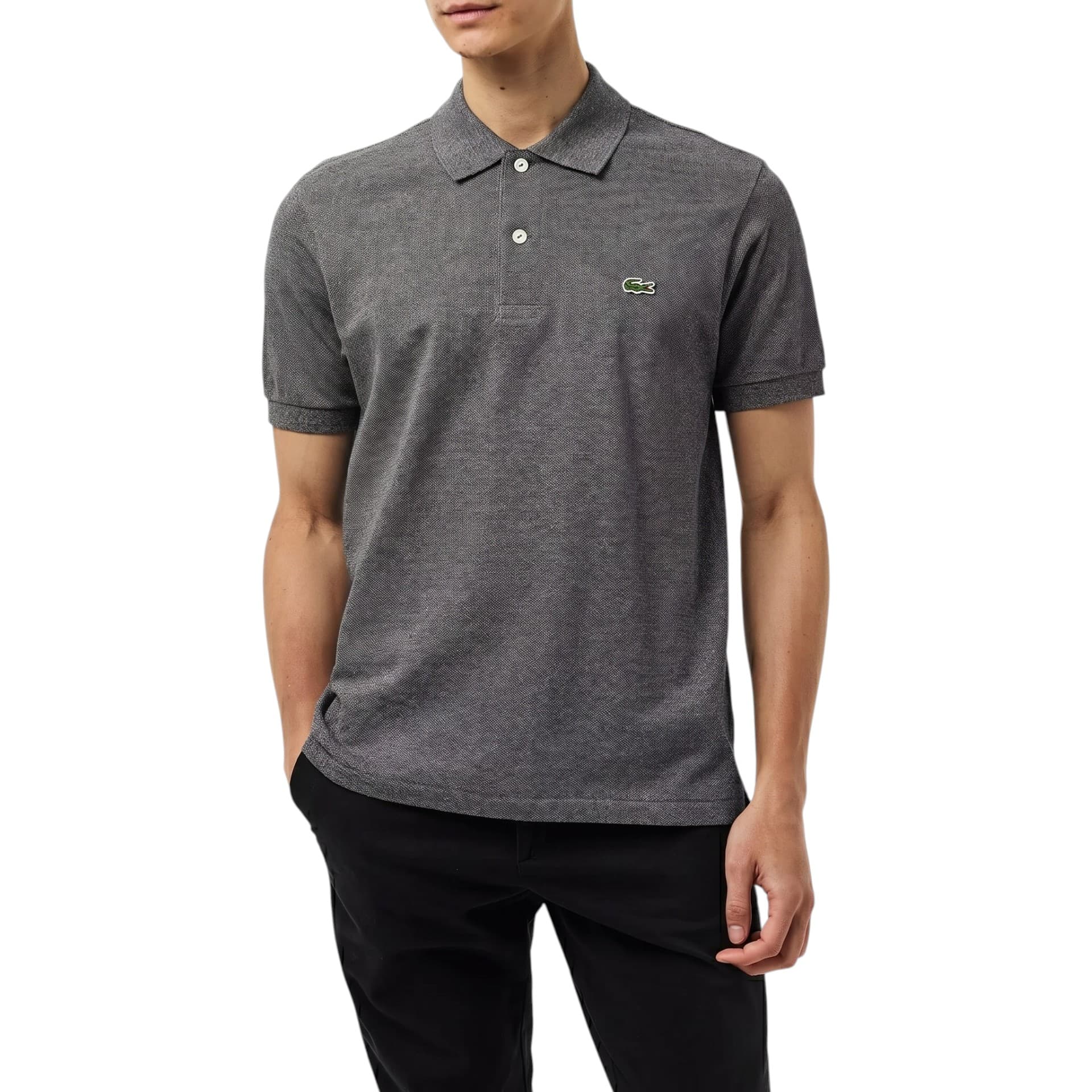 Lacoste L1264 men's dark grey polo shirt with croc appliqué, front view
