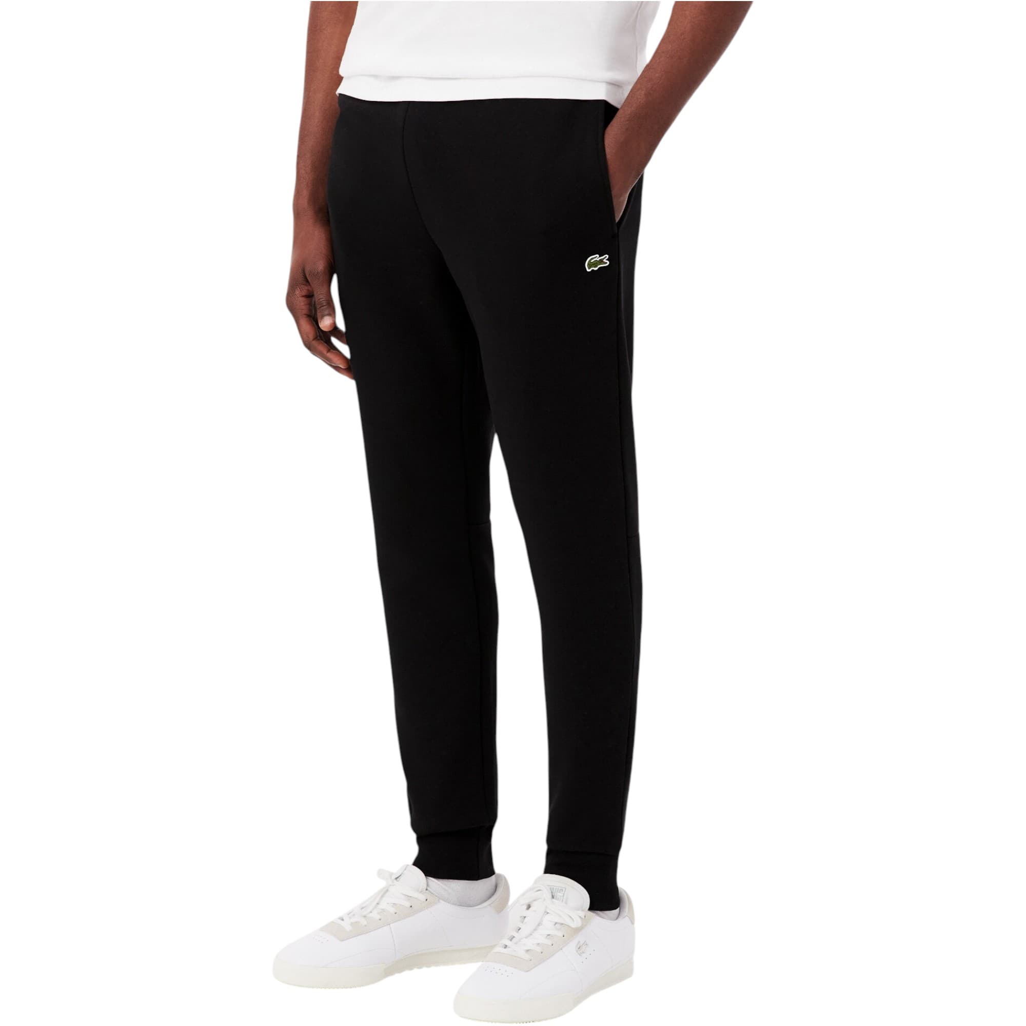 Lacoste XH9624 black men's joggers, front view with embroidered logo