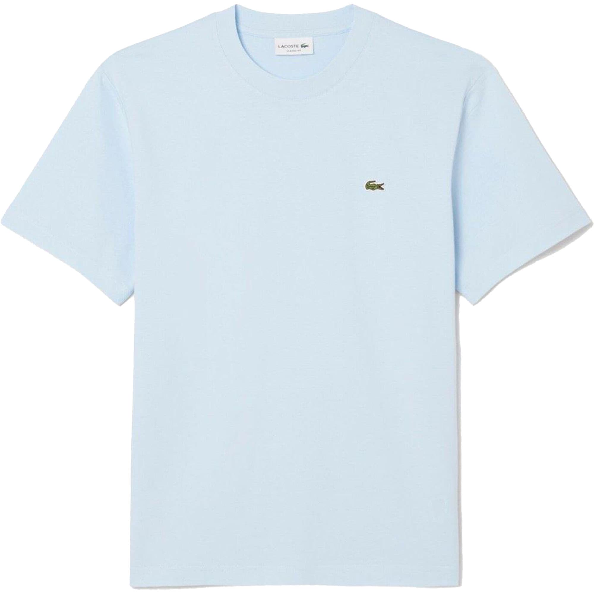 Lacoste light blue men's crew neck t-shirt with embroidered crocodile logo, front view