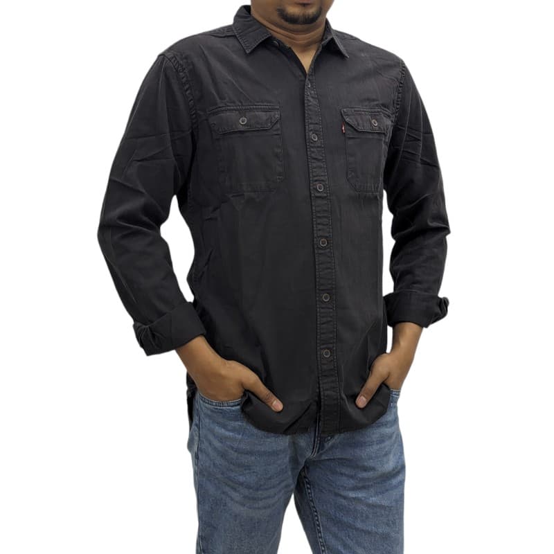 Levi's men's Jackson Worker Denim Shirt in grey, front view slim fit