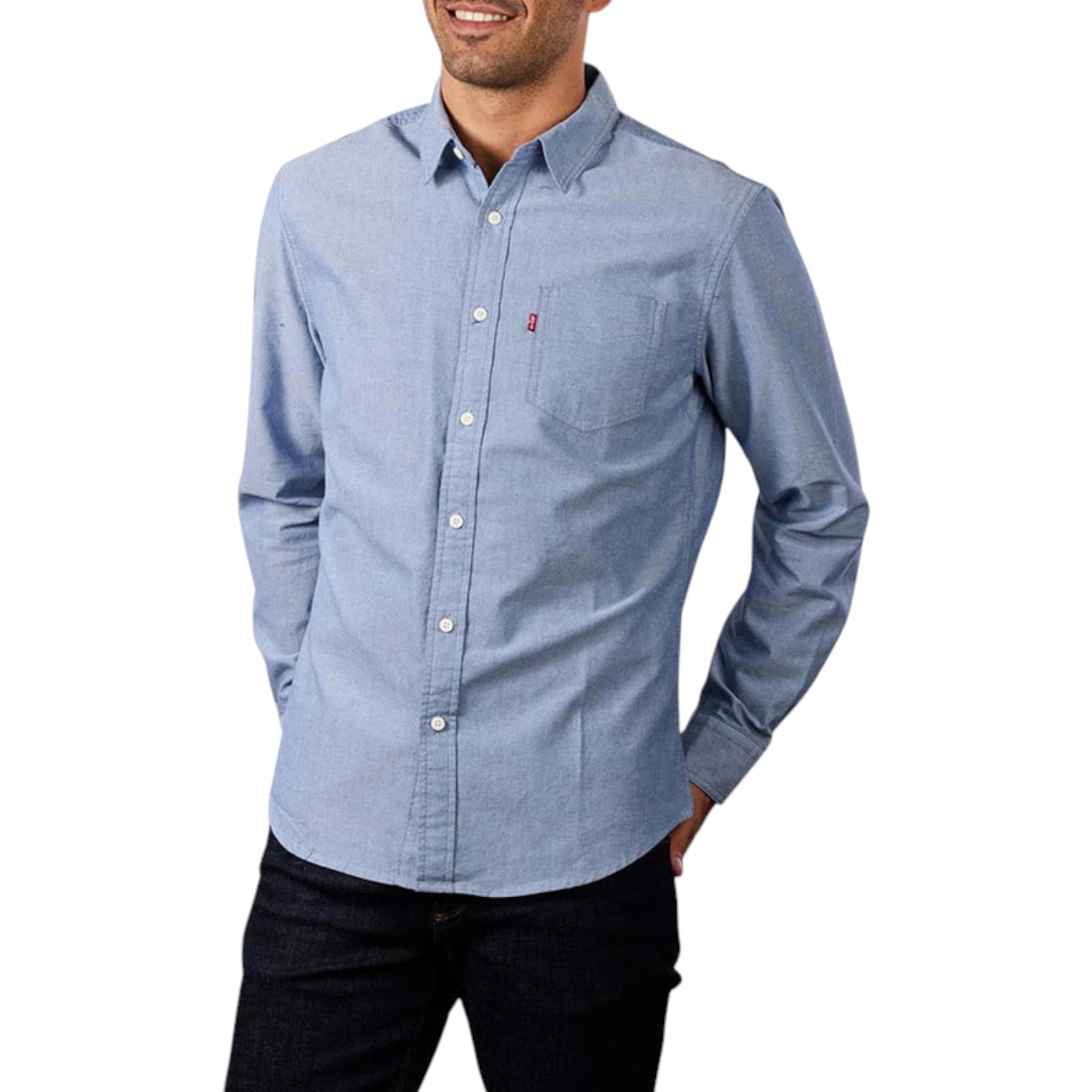 Levi's navy peony cotton long sleeve shirt front view