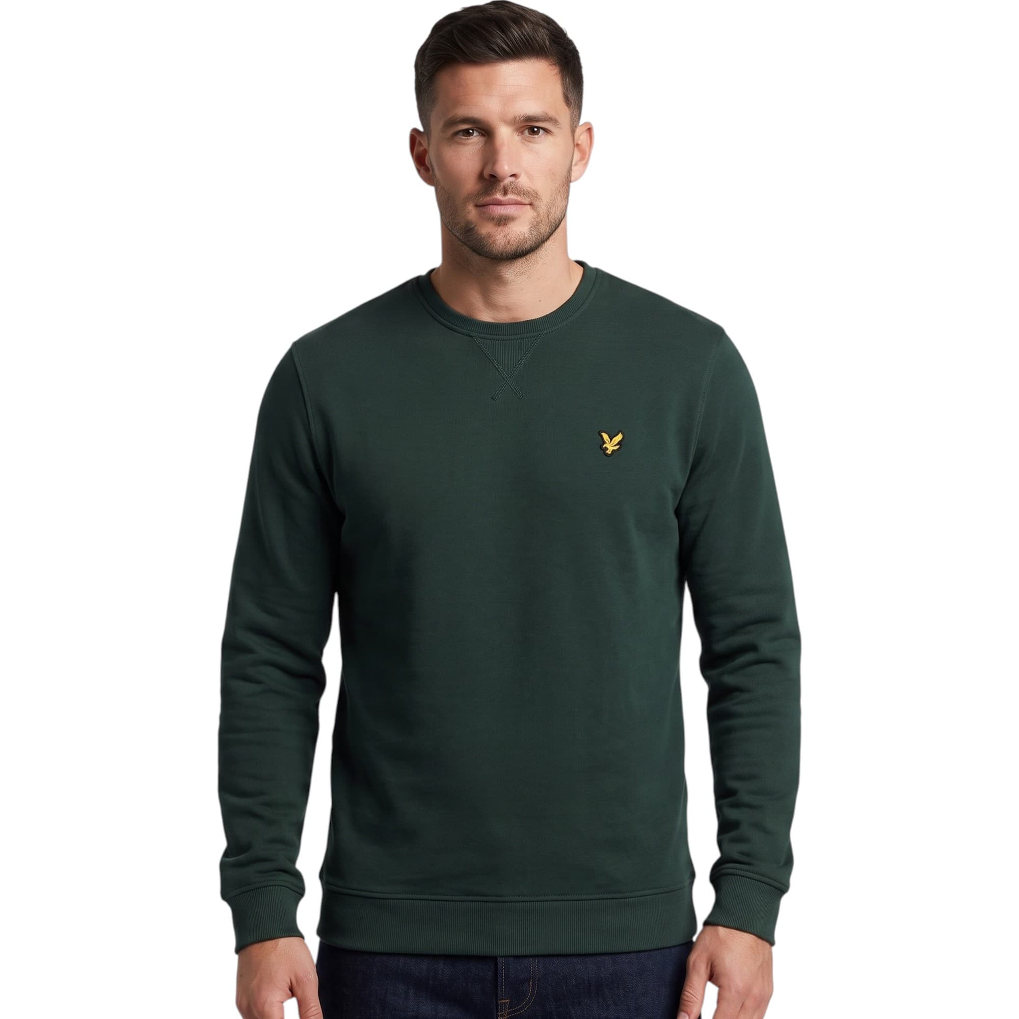 Lyle & Scott green cotton men's jumper with logo, front view