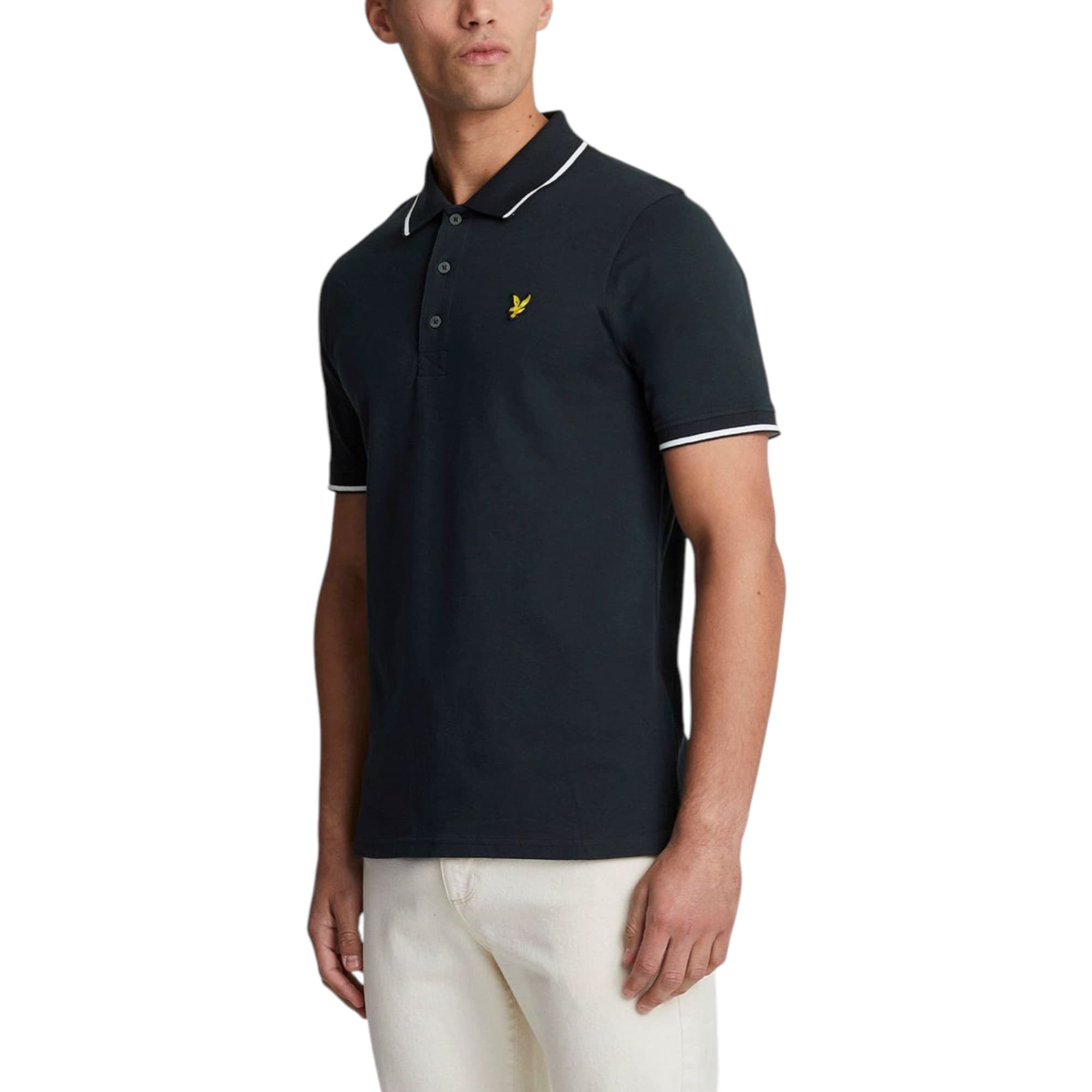 Lyle & Scott men's dark navy polo shirt with embroidered eagle logo, front view