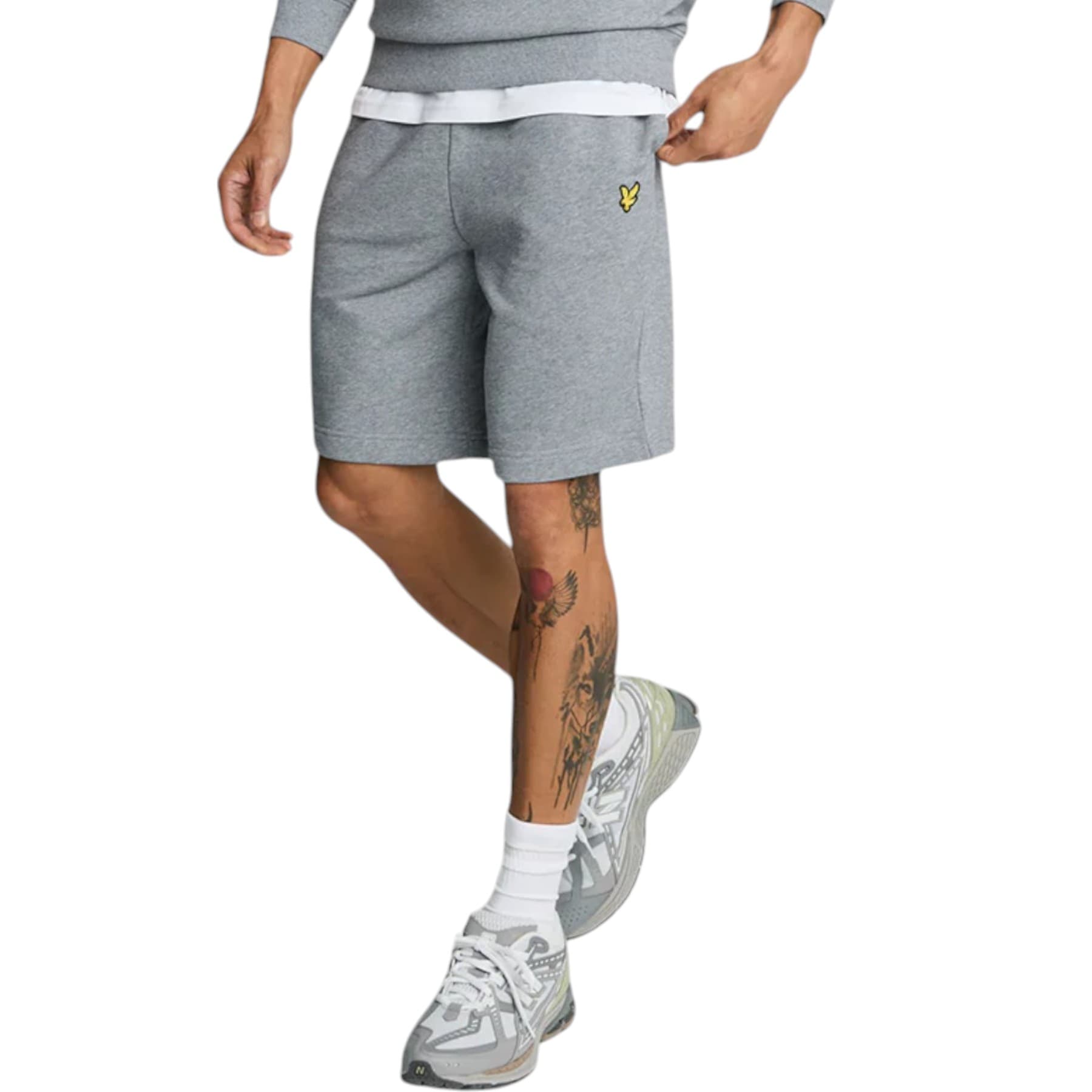 Lyle & Scott men's grey sweat shorts front view with embroidered logo