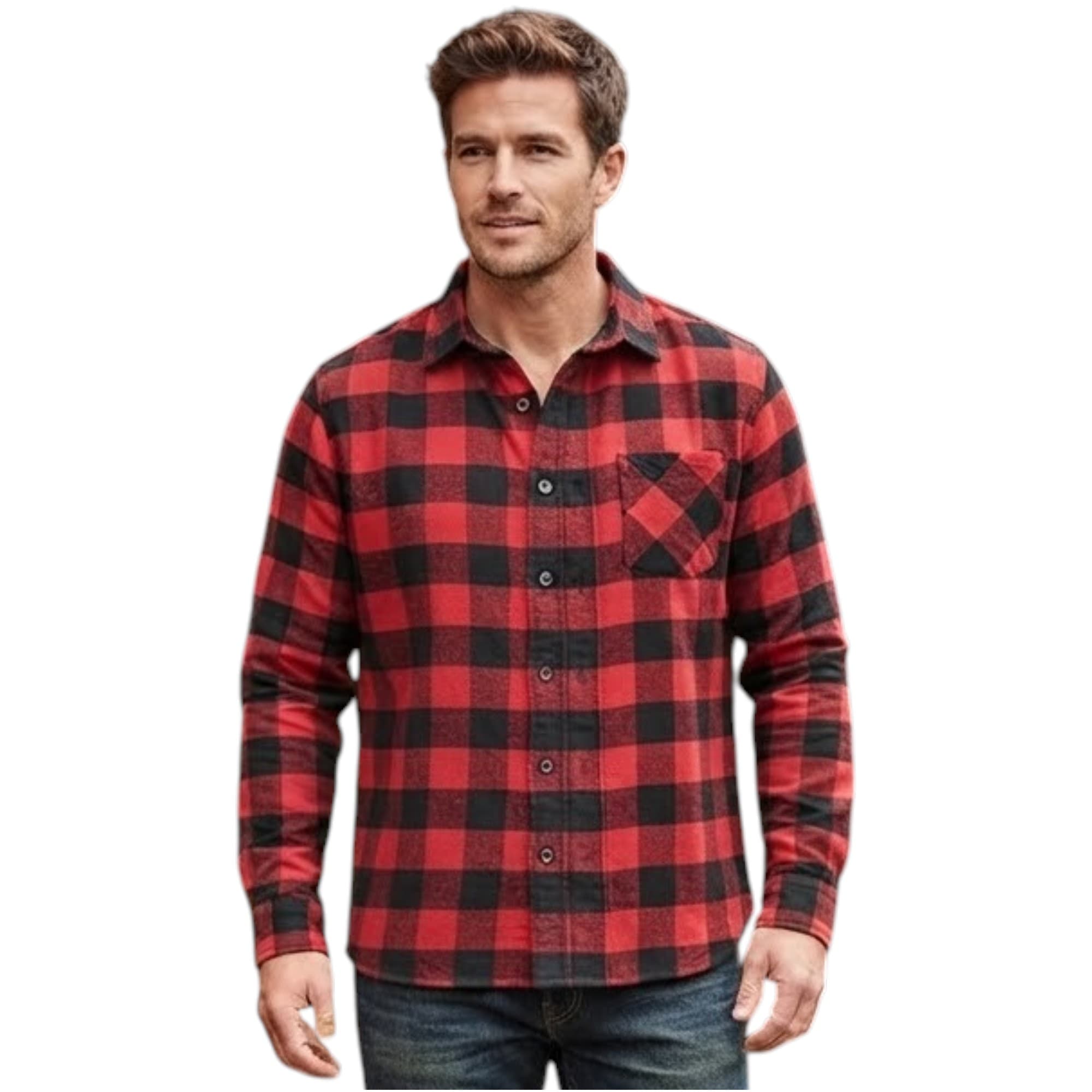 Springfield men's red and black check shirt front view