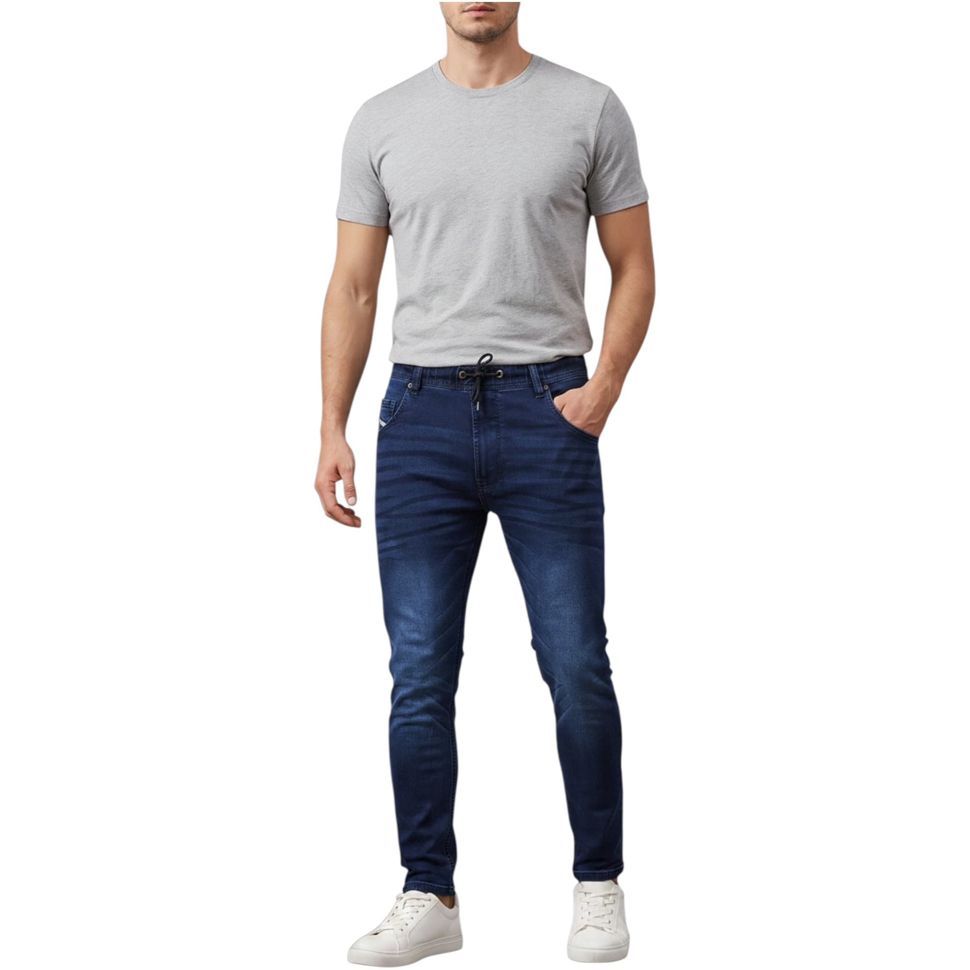 OffKey Men's Denim Jogg Jeans dark blue slim fit front view