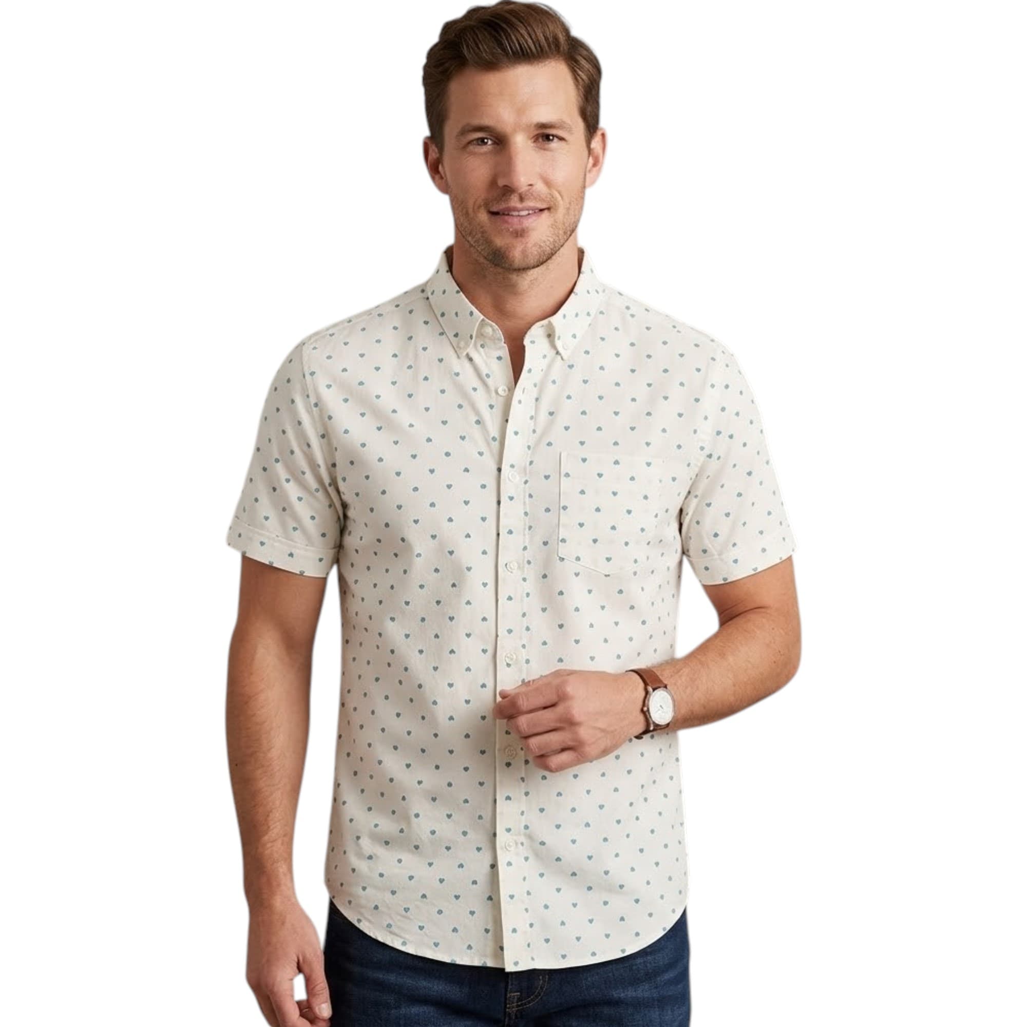 Springfield men's off-white Hawaiian short sleeve shirt front view