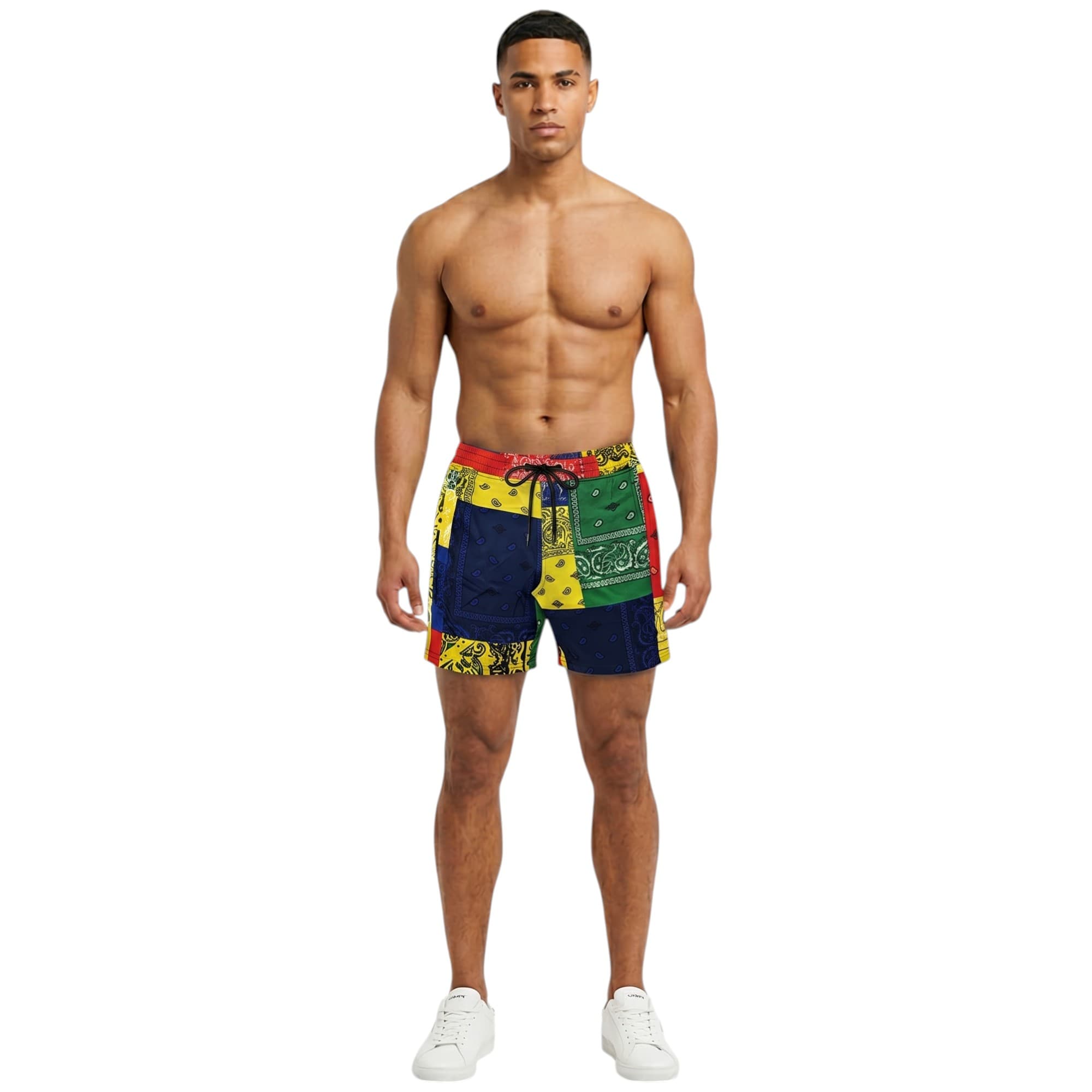 Reason men's red and yellow Hawaiian shorts front view with allover print