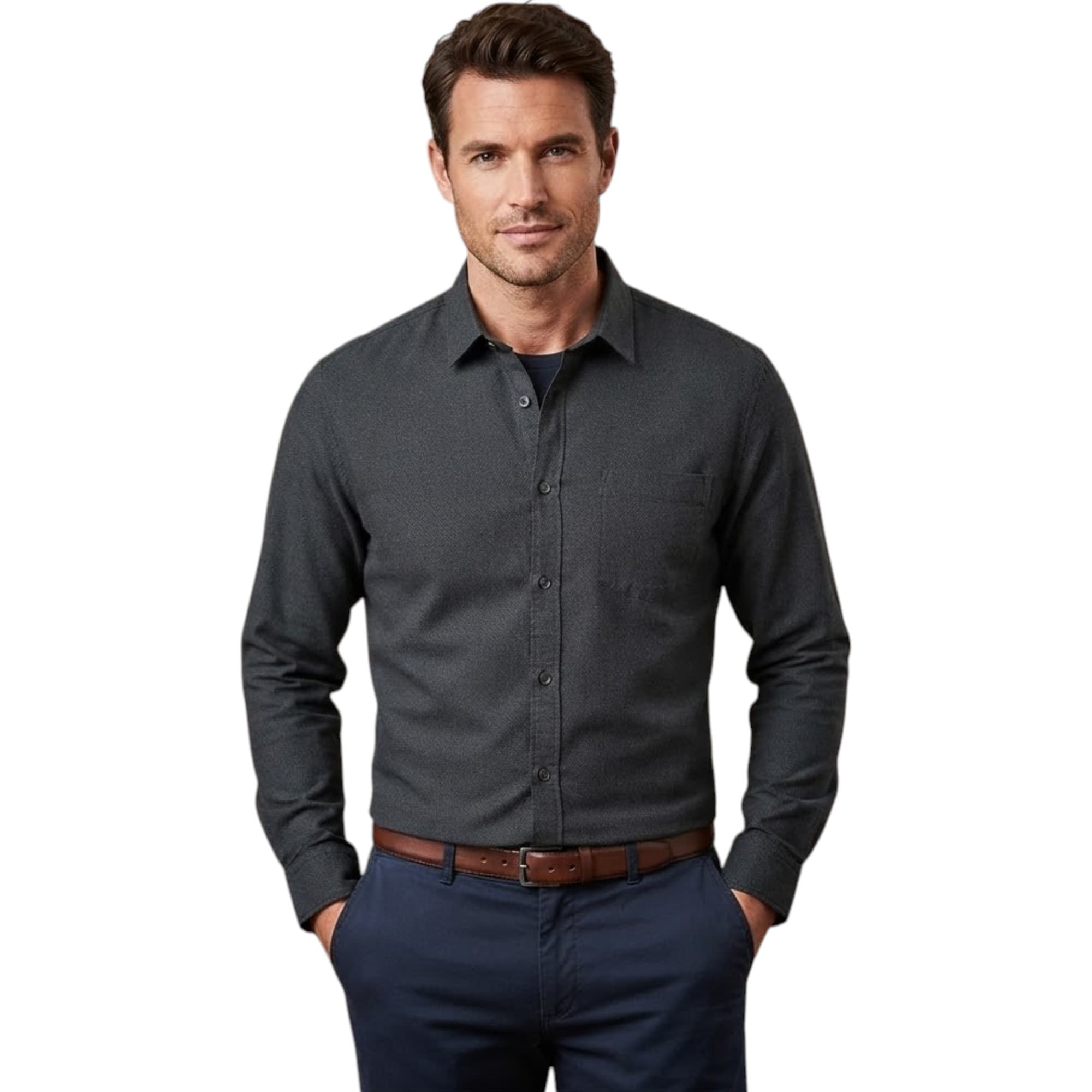 Springfield men's black regular fit formal shirt front view