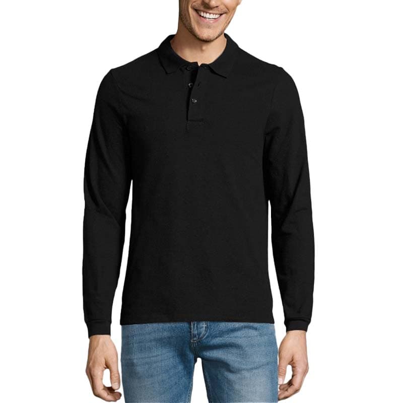 SOL'S mens black cotton piqué polo shirt front view with two-button placket