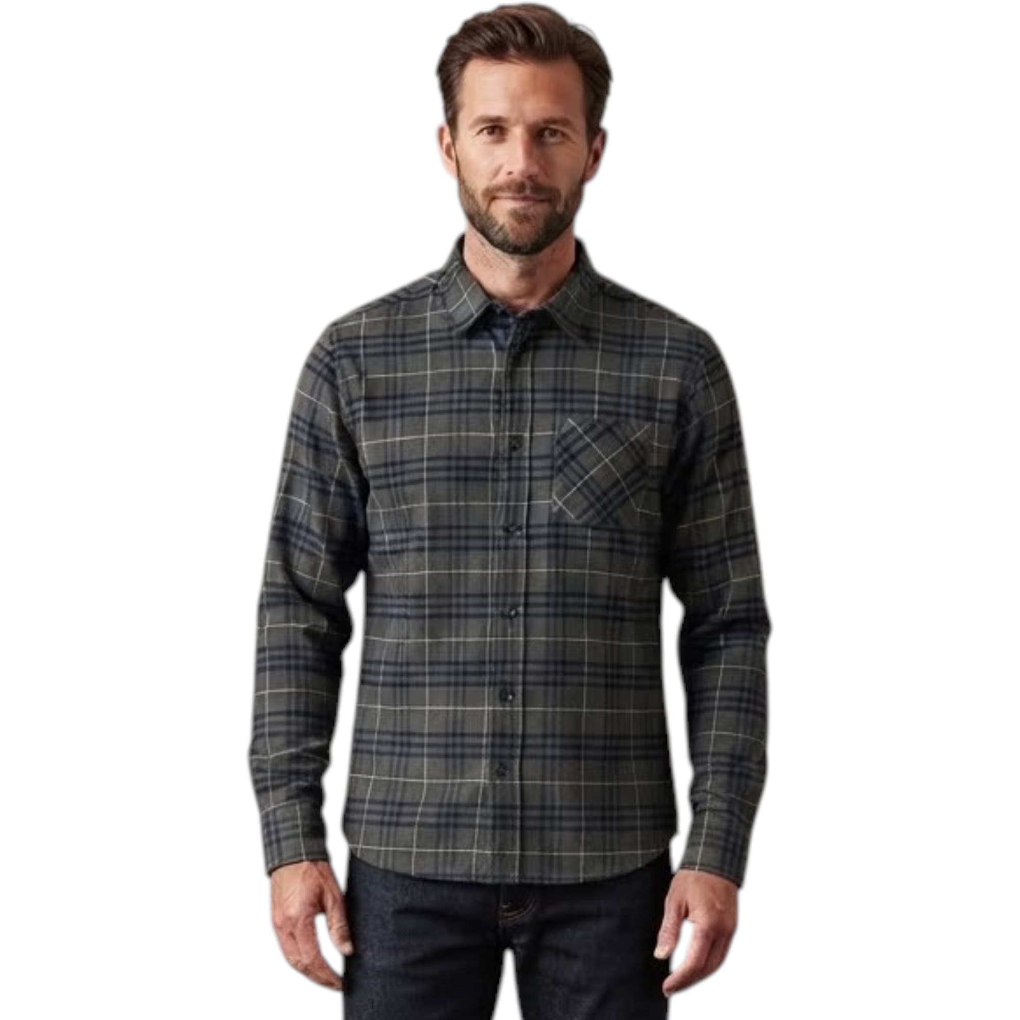 Springfield men's charcoal big check shirt front view, long sleeves